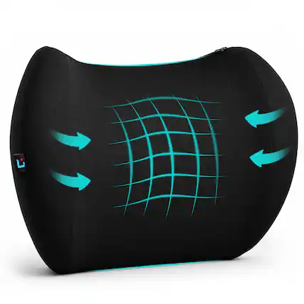 Front. Fosmon - Lumbar Support Pillow for Office Chair, Memory Foam Lower Back Support Cushion, Ergonomic Lumbar Support for Car - Black.