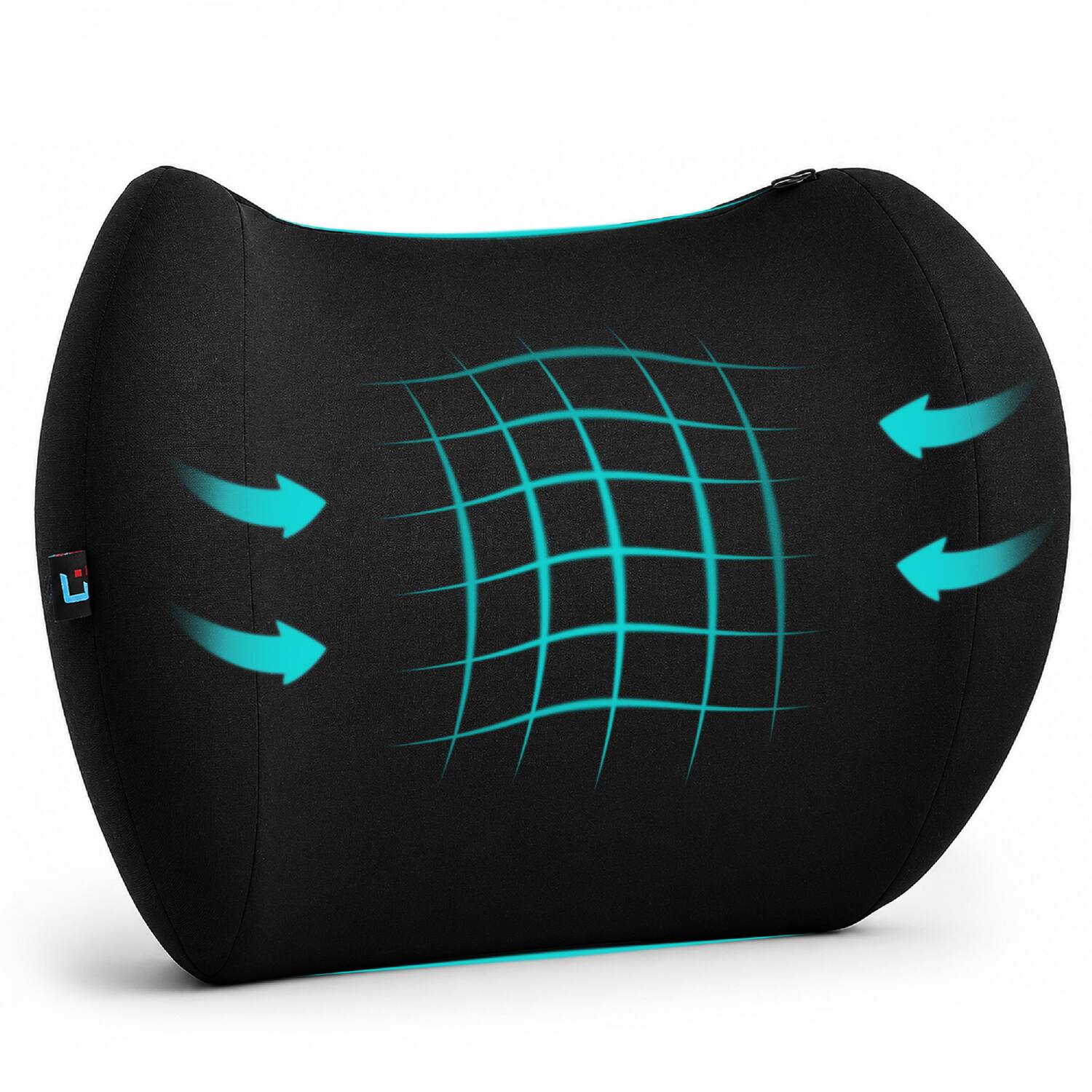 Front. Fosmon - Lumbar Support Pillow for Office Chair, Memory Foam Lower Back Support Cushion, Ergonomic Lumbar Support for Car - Black.