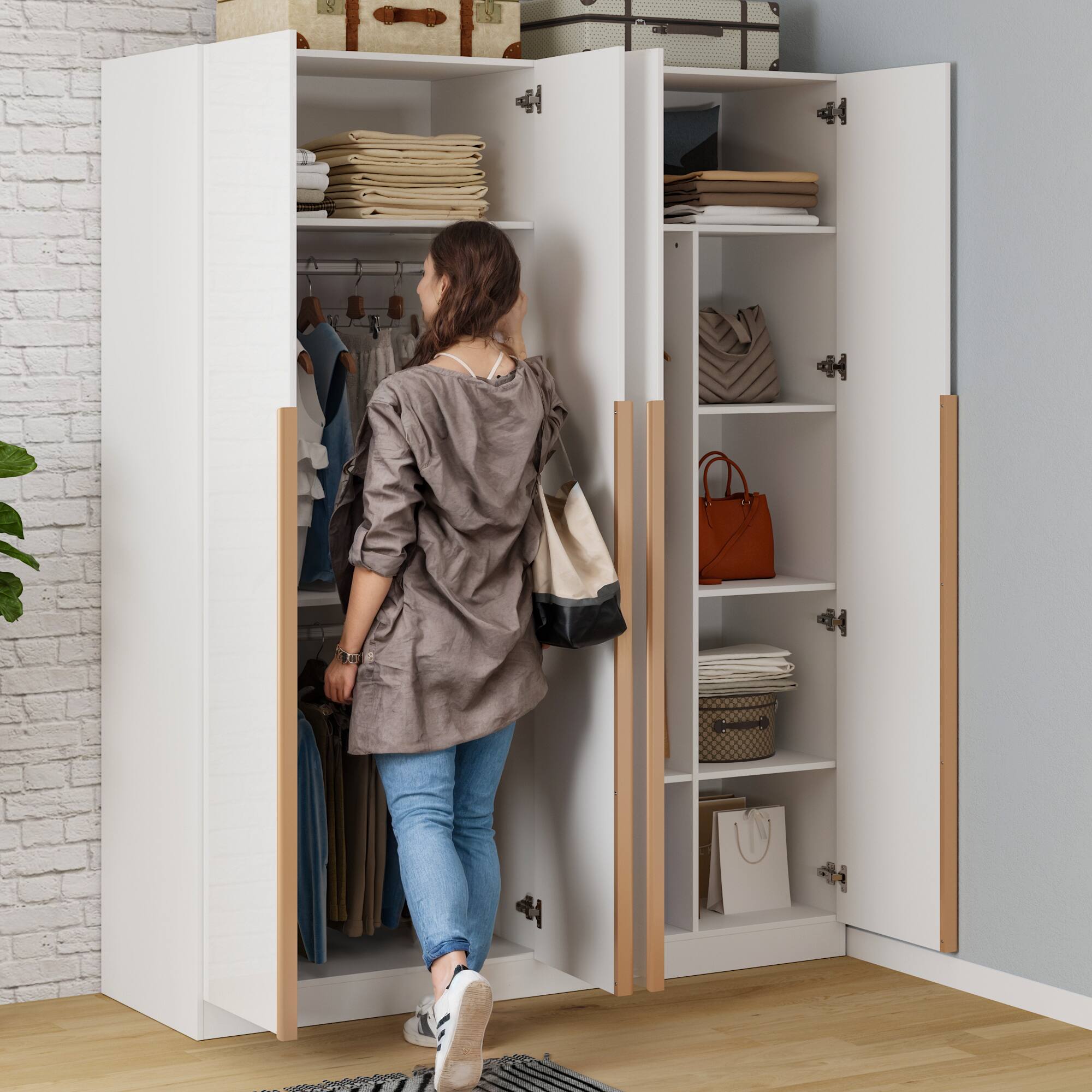 Alt View 10. Famapy - European-Style Wardrobe with Hanging Rods & Shelves Bedroom Storage Closet for Organized Clothes & Accessories - White.