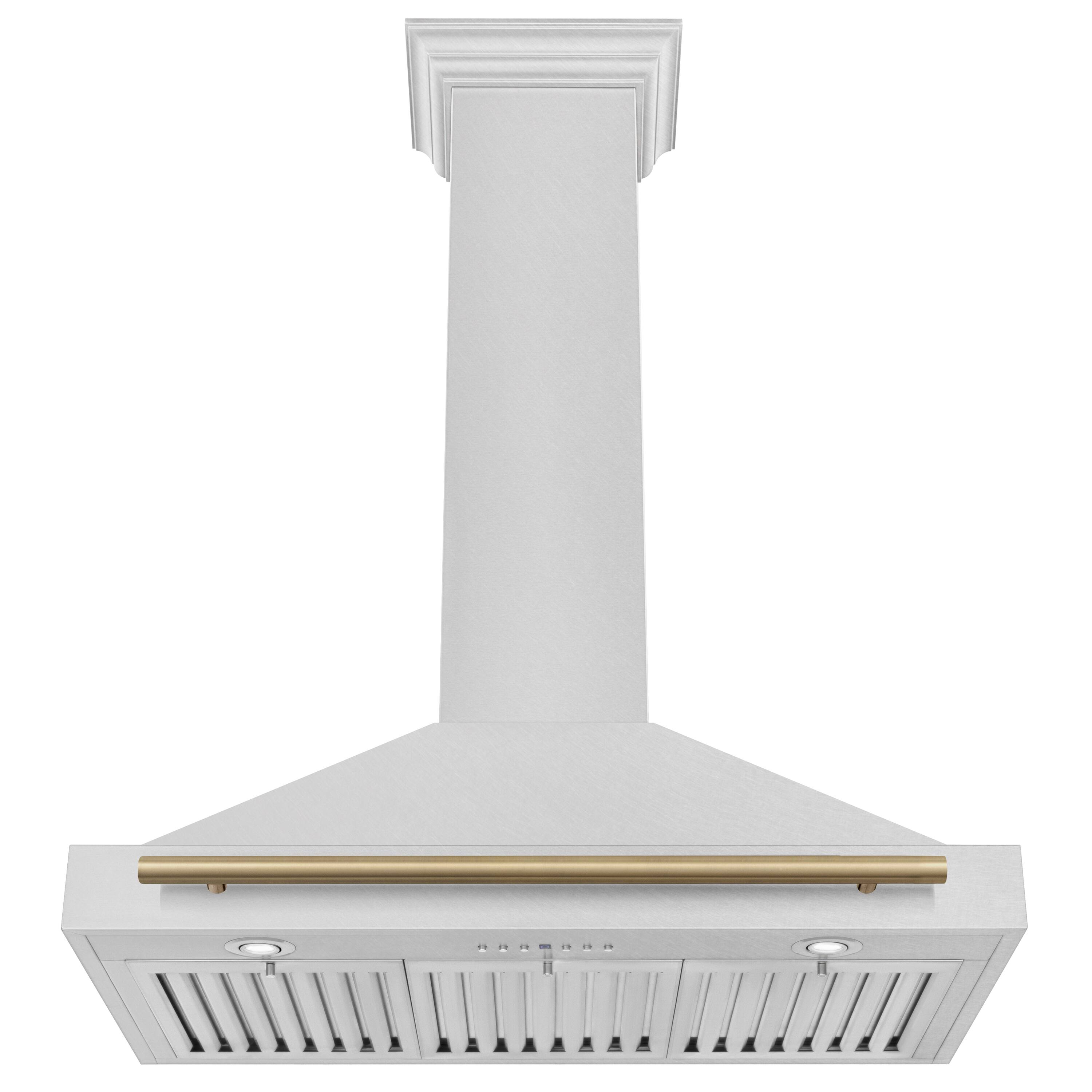 Back. ZLINE - ZLINE Autograph Edition 36 in. Convertible Satin Stainless Steel Wall Mount Range Hood with Champagne Bronze Handle - Stainless steel.