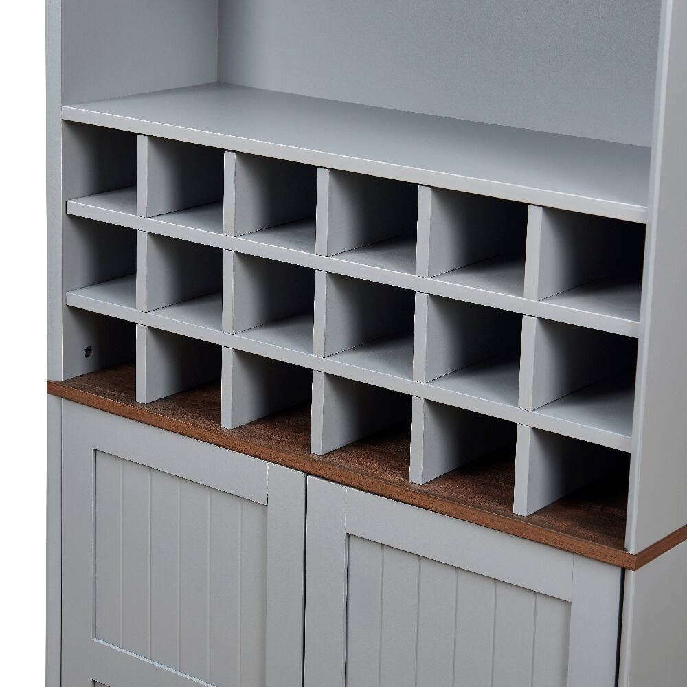 Alt View 4. Loheer - Loheer Arched Wood Wine Cabinet Freestanding Liquor Bar Cabinet with Adjustable Shelves Dark Gray - Dark Grey.
