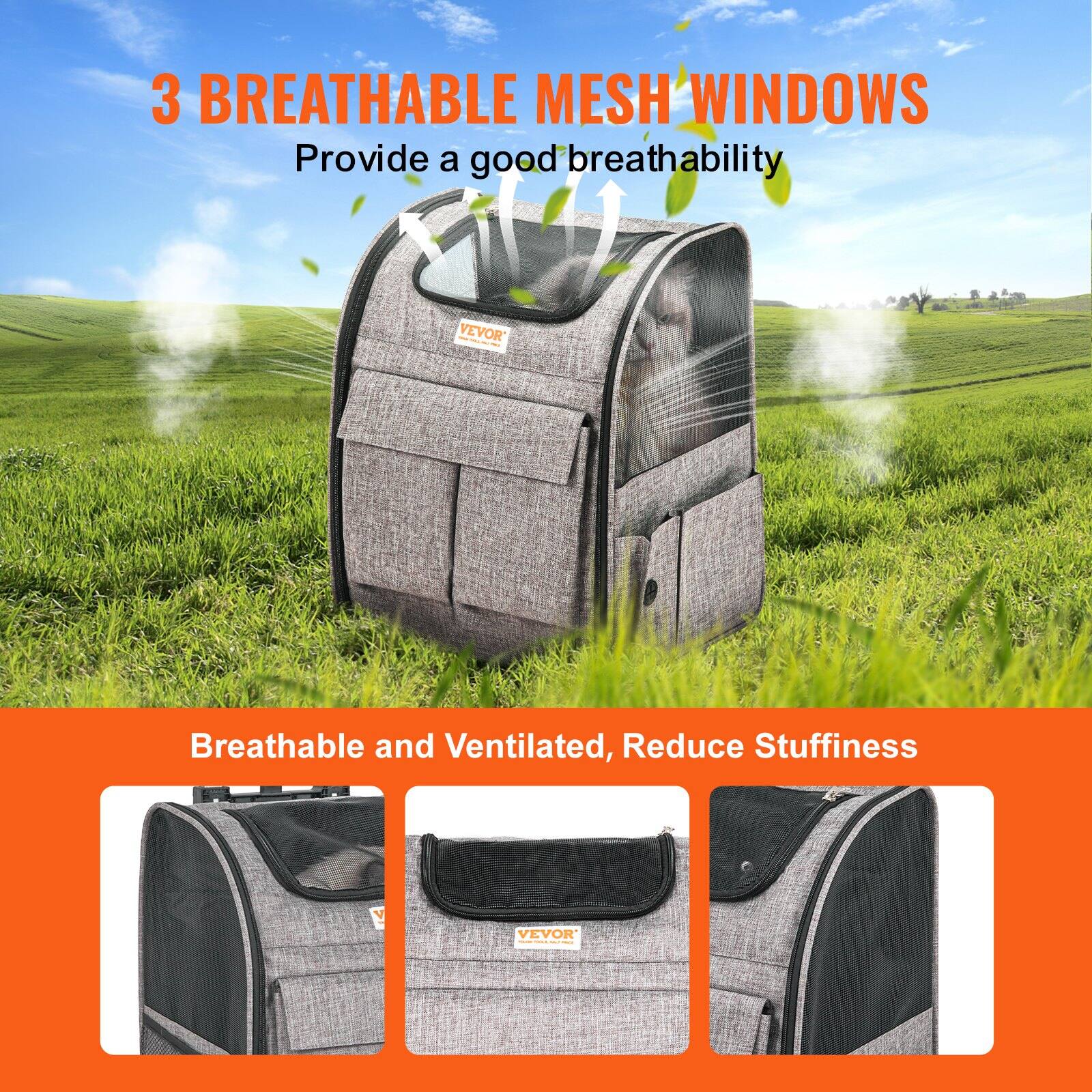 3 BREATHABLE MESH WINDOWS  
Provide a good breathability  

Breathable and Ventilated, Reduce Stuffiness