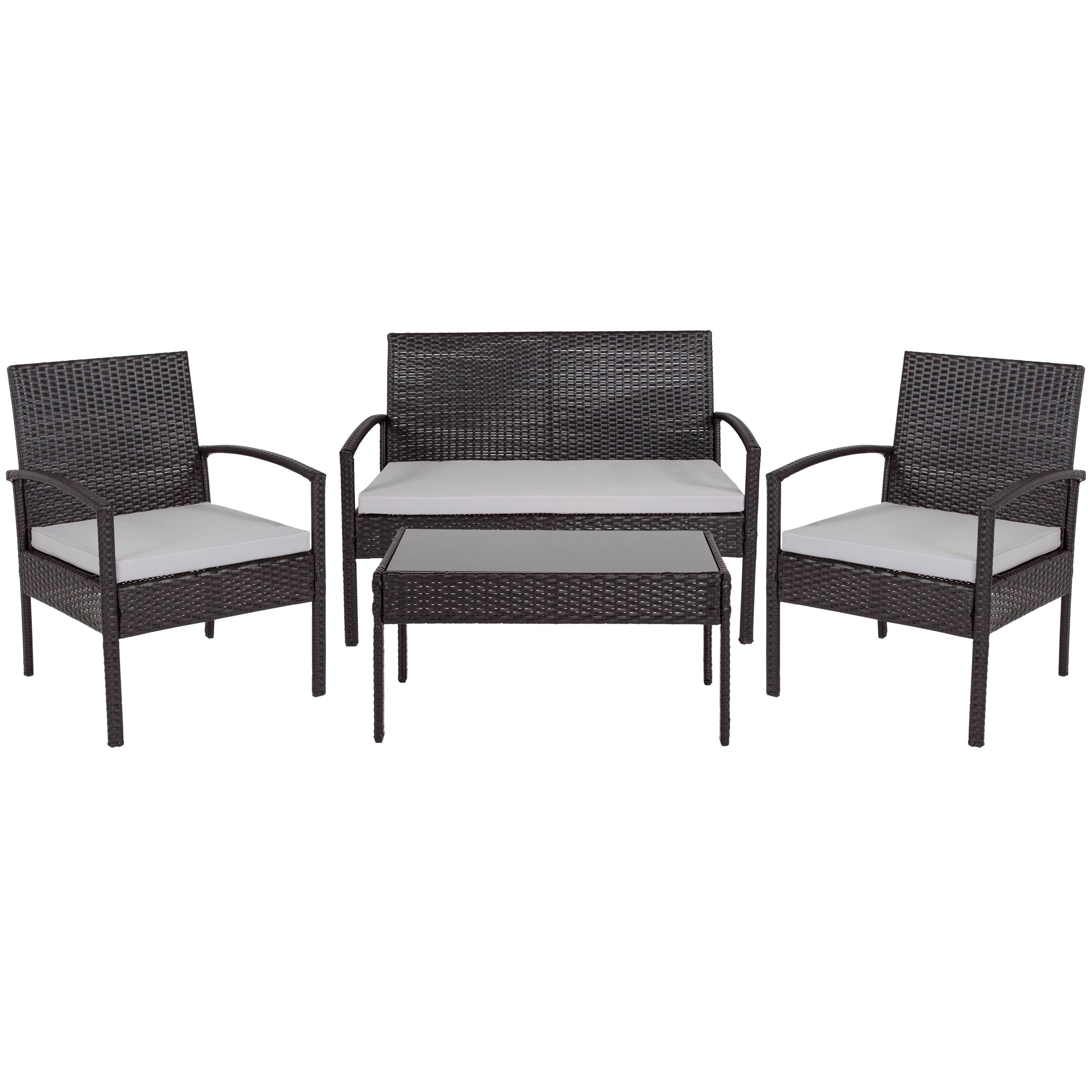 Alt View 2. Emma + Oliver - 4 Piece Patio Set with Steel Frame and Cushions - Outdoor Seating - Gray Cushions/Black Frame.