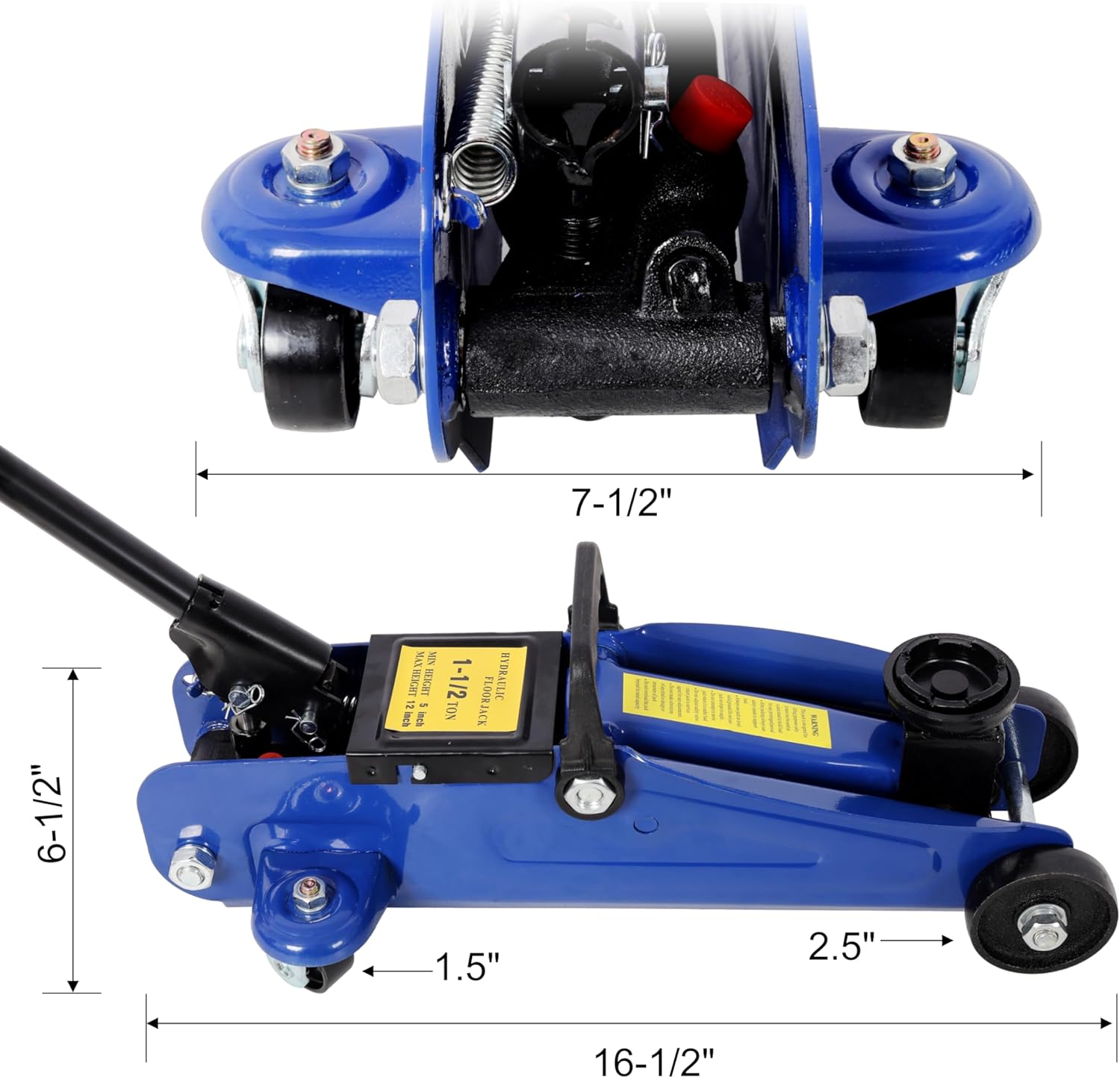 Sure, here is the corrected and grouped text from the image:

- **7-1/2"**
- **6-1/2"**
- **17% NN LKZWV**
- **1m**
- **1-1/2"**
- **HYDRAULIC**
- **12"**
- **TON FLOORJACK**
- **0**
- **1.5"**
- **2.5"**
- **16-1/2"**

- **7-1/2"**
- **6-1/2"**
- **1.5"**
- **2.5"**
- **16-1/2"**