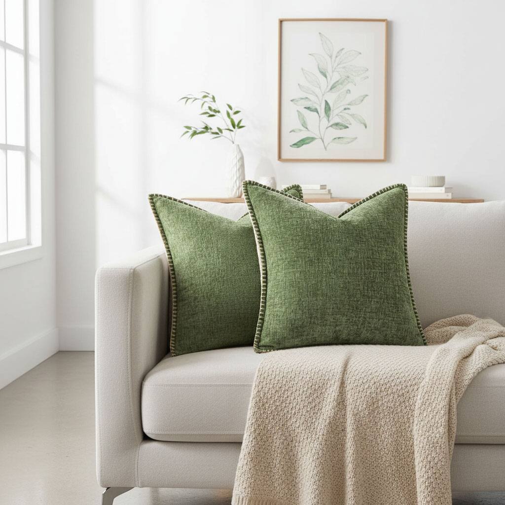Alt View 1. FINEAK - Soft Chenille Pack of 2 Couch Throw Pillow Covers 18x18 Inch - Sage Green.