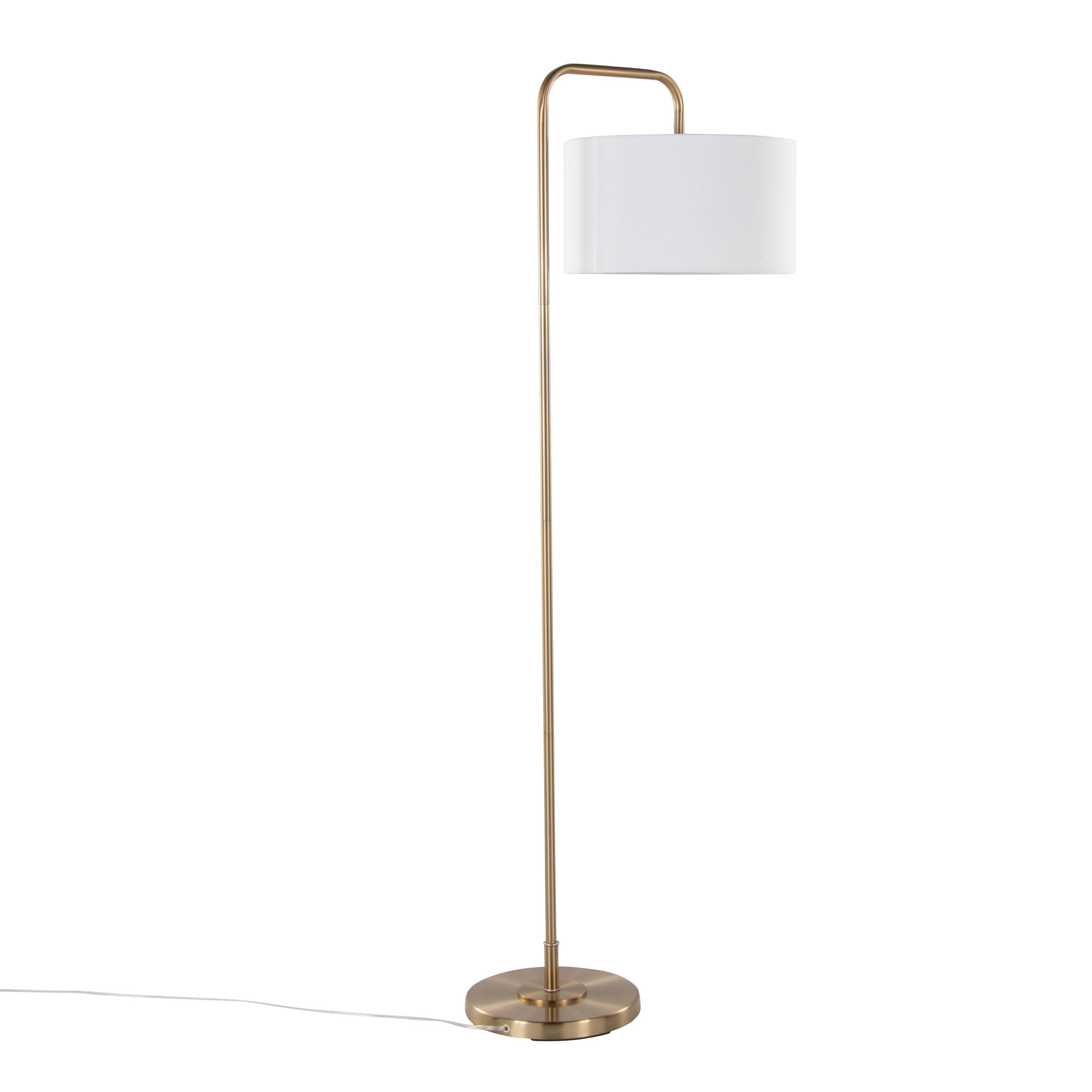 Back. APRILSOUL - Puck 63.75in Contemporary Metal Floor Lamp in Gold Metal with White Linen Shade from Grandview Gallery by LumiSource - Gold.