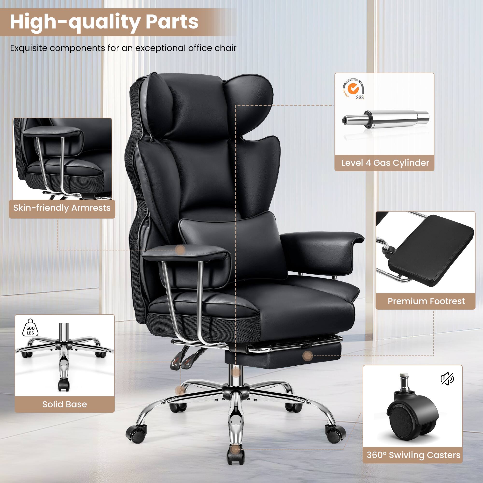 High-quality Parts: Exquisite components for an exceptional office chair.