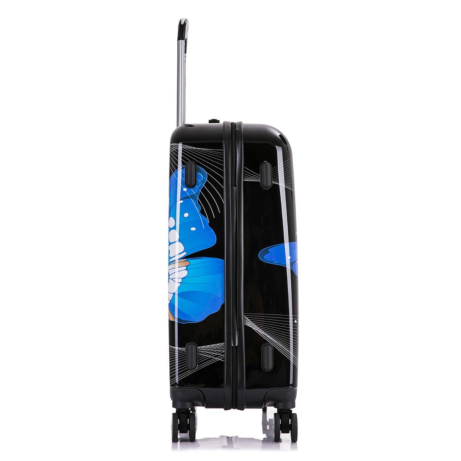 Alt View 3. InUSA - Black Butterfly Prints  Lightweight Hardside spinner luggage 24" - BLACK BUTTERFLY.