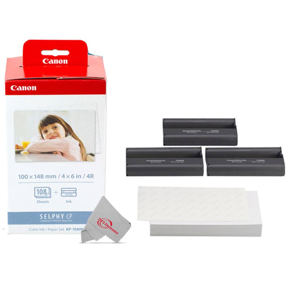 Canon  
100 x 148 mm / 4 x 6 in / 4R  
108 Sheets + Ink  
SELPHY CP  
Color Ink / Paper Set KP-108IN  
Canon  
Canon  
Canon