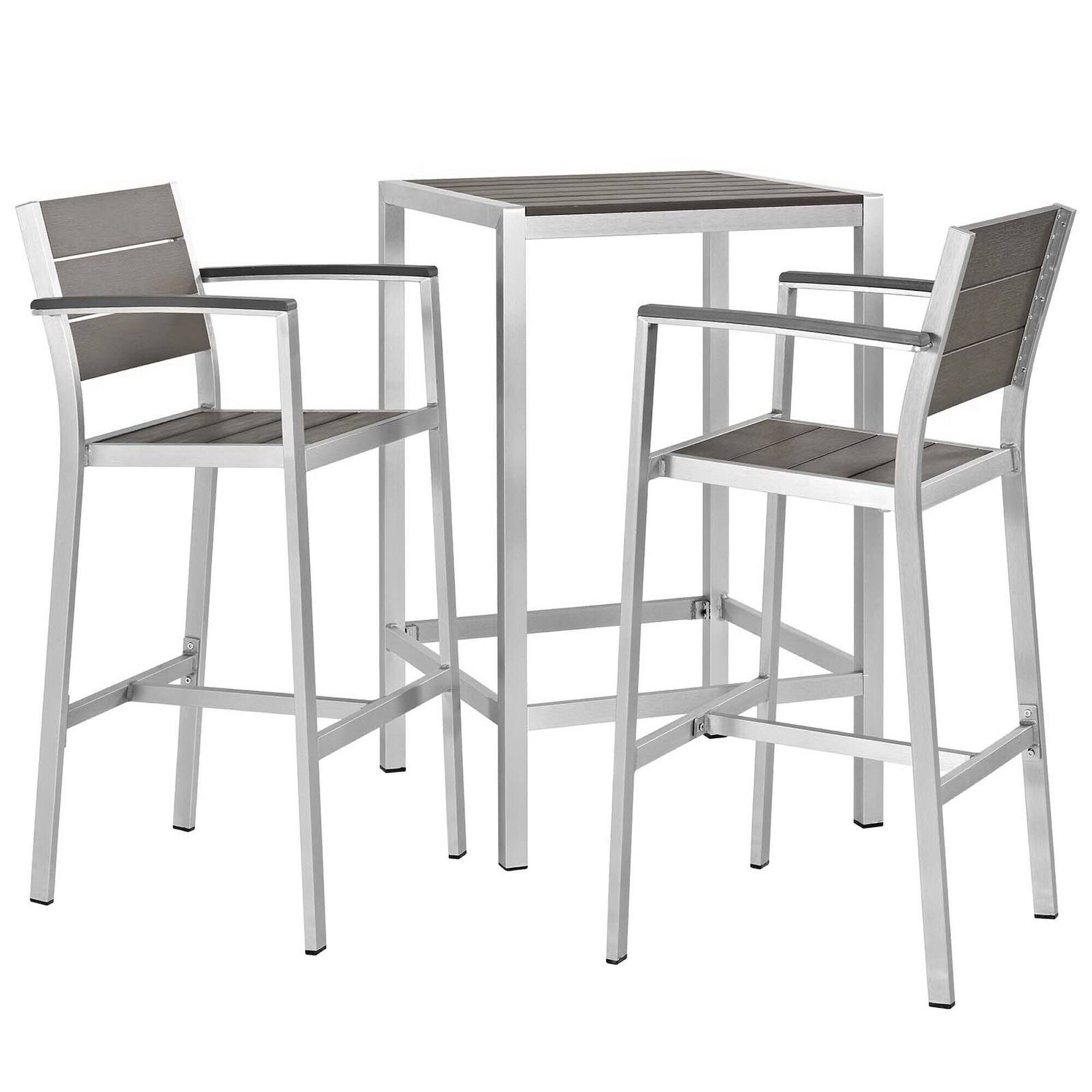 Front. Modway - Shore 3-Piece Outdoor Patio Aluminum Pub Set - Bar Table and Two Cushioned Barstools, Anodized Frame, 43.5 in Bar Height - Gray.