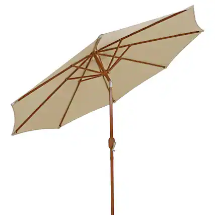 Front. Sunnydaze - 8.5 ft Patio Umbrella with Faux Woodgrain Finish - Beige.