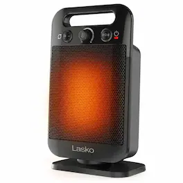 Lasko - MyHeat - GO 13" 1500-Watt Oscillating Ceramic Space Heater with 2 Heat Settings and Adjustable Thermostat - Black