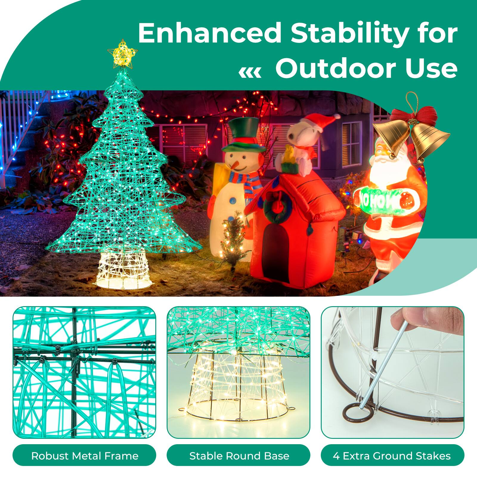 Enhanced Stability for Outdoor Use

Robust Metal Frame
Stable Round Base
4 Extra Ground Stakes