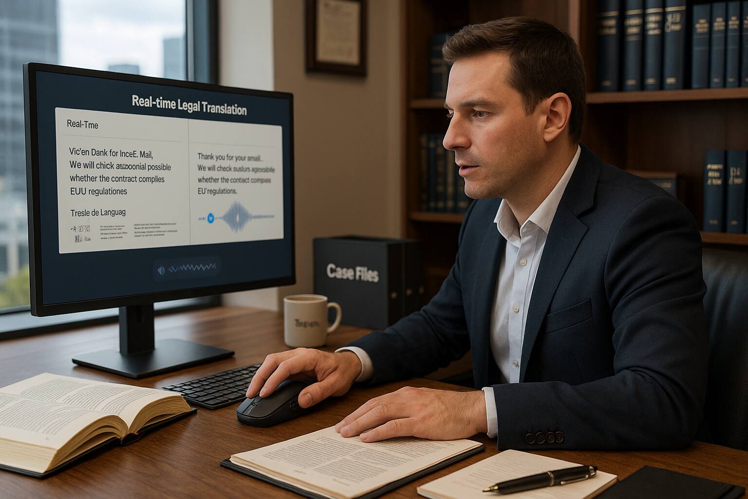 Real-time Legal Translation

Real-Time

Vic'en Dank for IncE. Mail,
We will check as soon as possible whether the contract complies EUU regulations

Thank you for your email.
We will check as soon as possible whether the contract complies EU regulations.

Tresle de Languag

Case Files