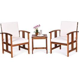 Hivvago - 3-Piece Solid Wood Outdoor Patio Furniture Table Chairs Set with Cushions - White