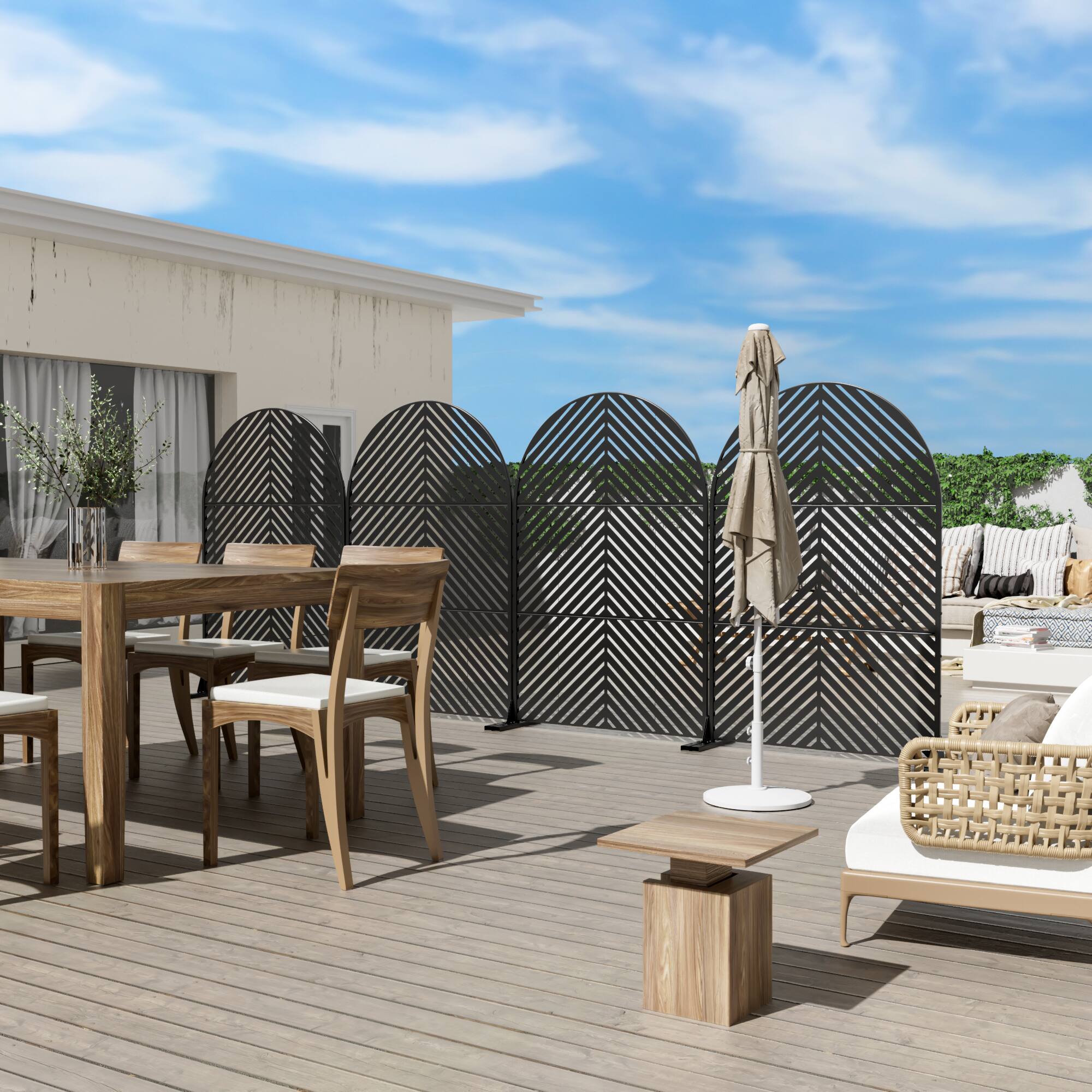 Alt View 2. PexFix - 72 in. x 47 in. Parallel Pattern Metal Outdoor Privacy Screen & Panels, Freestanding Garden Divider Fence - Black.