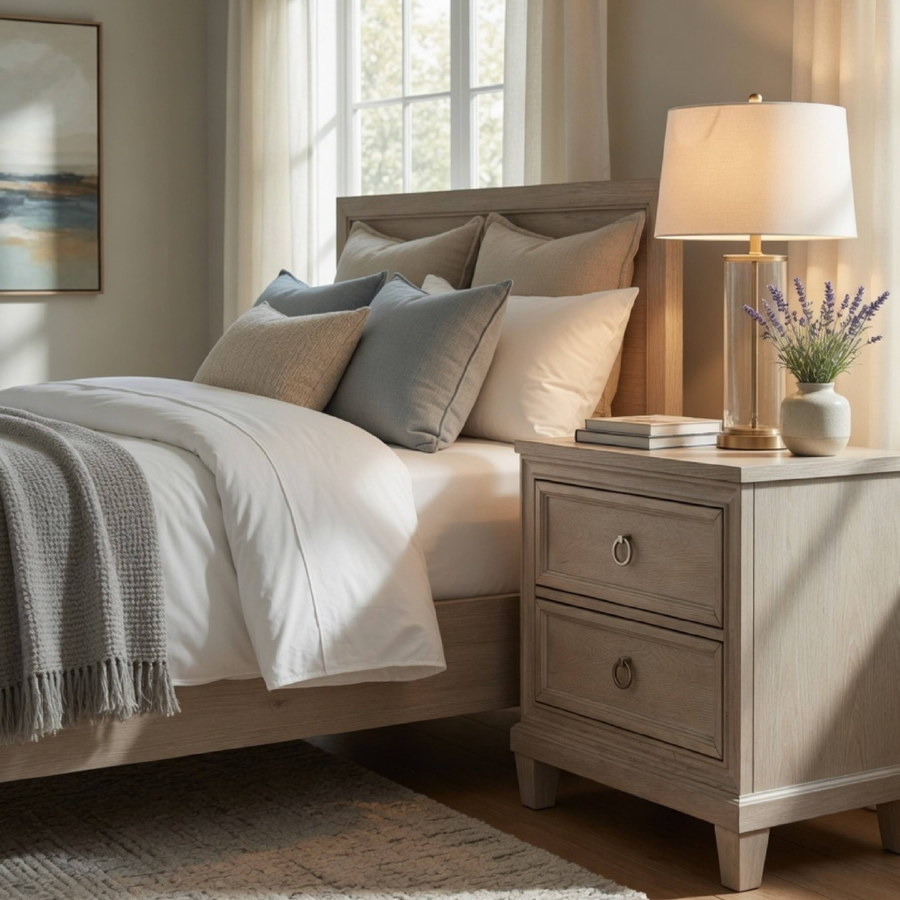 Alt View 7. Manhattan Lane - Kylie Nightstand with 2 Drawers, Tapered Legs, Washed Oak Wood 27 Inch - Washed Oak Brown.