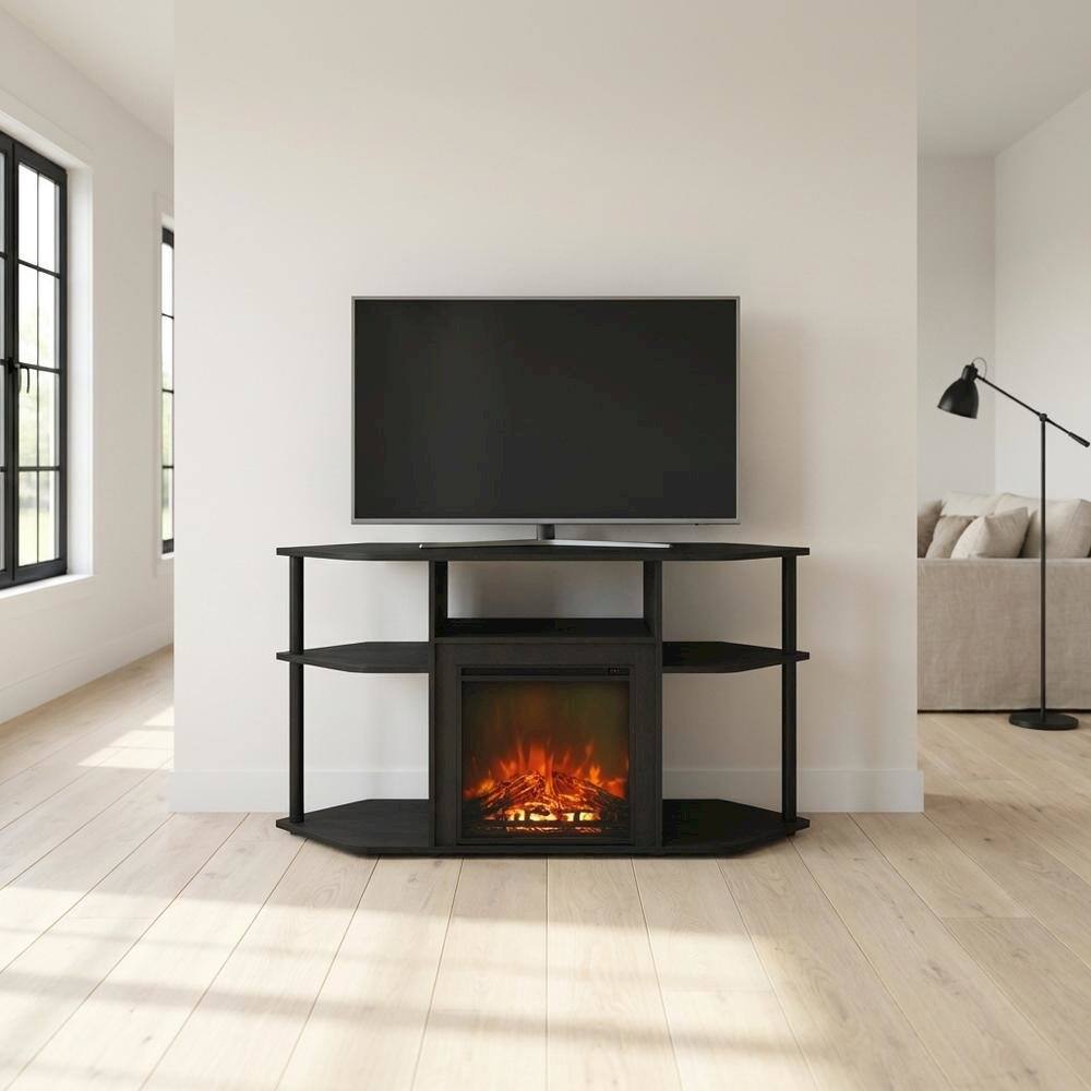 Back. FurniFact - Dark Americano No Heat Fireplace TV Stand for 55-Inch TVs with Open Storage - Dark Americano/Black.