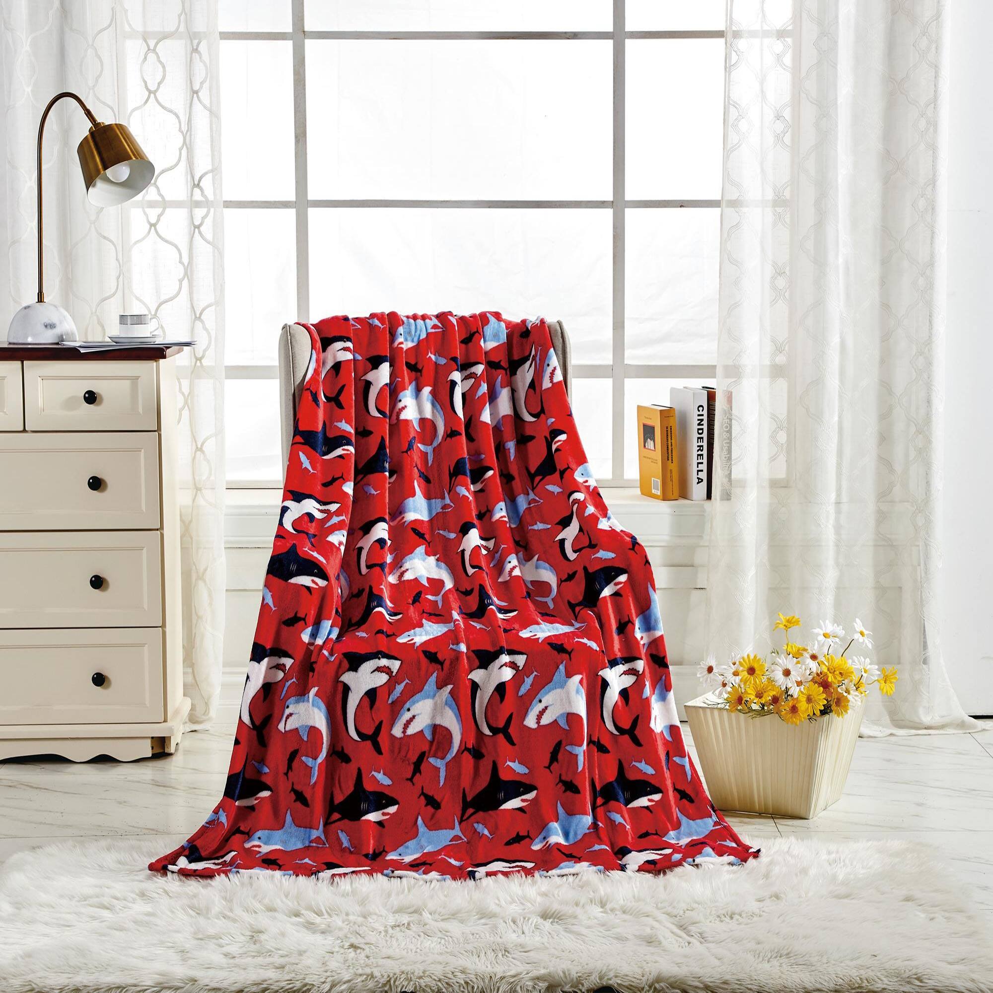 Alt View 1. Noble House - Plazatex Red Shark Micro plush Decorative All Season Red Color 50" X 60" Throw Blanket - Red.