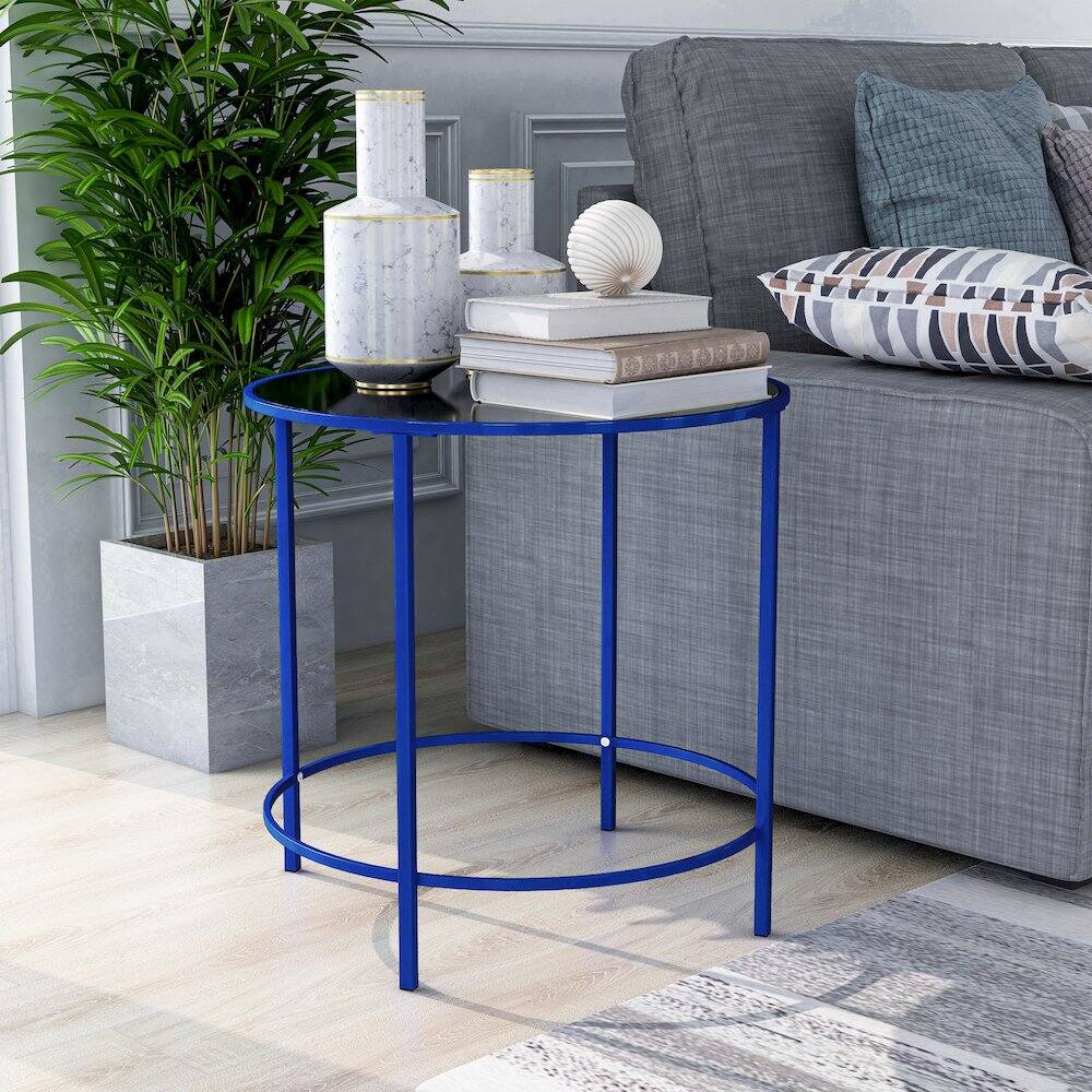 Alt View 1. Furniture of America - Keefer Contemporary Glass Top Side Table - Blue.