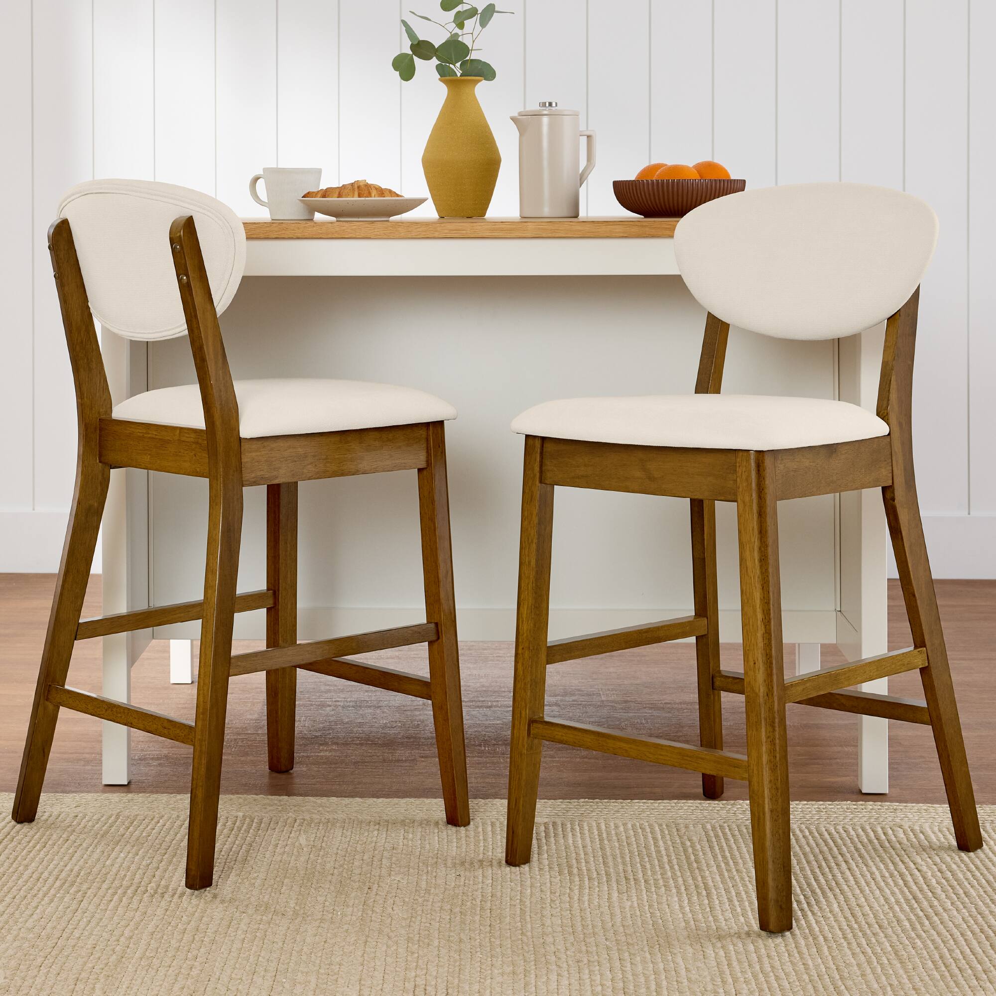 Alt View 1. Best Choice Products - Best Choice Products 2-Piece Mid-Century Modern Wood and Upholstered Counter Height Bar Stool Set  Walnut/Cream - Walnut/Cream.