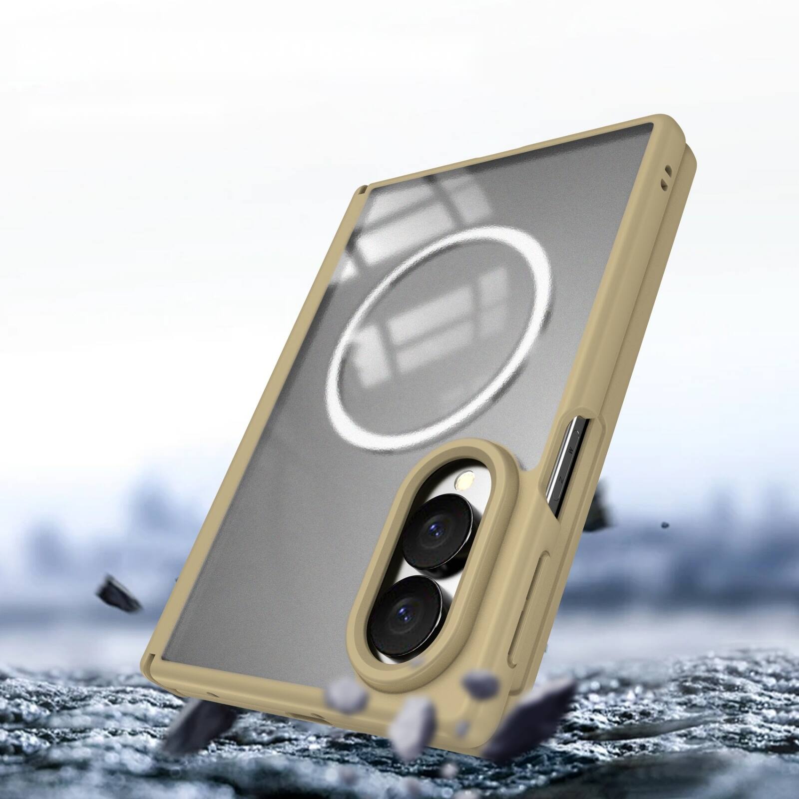 Alt View 1. Dteck - Shockproof Phone Case for Samsung Galaxy Z Fold8 Built in Screen Film, Clear Magnetic Cover with Full Hinge Protection - Gold.