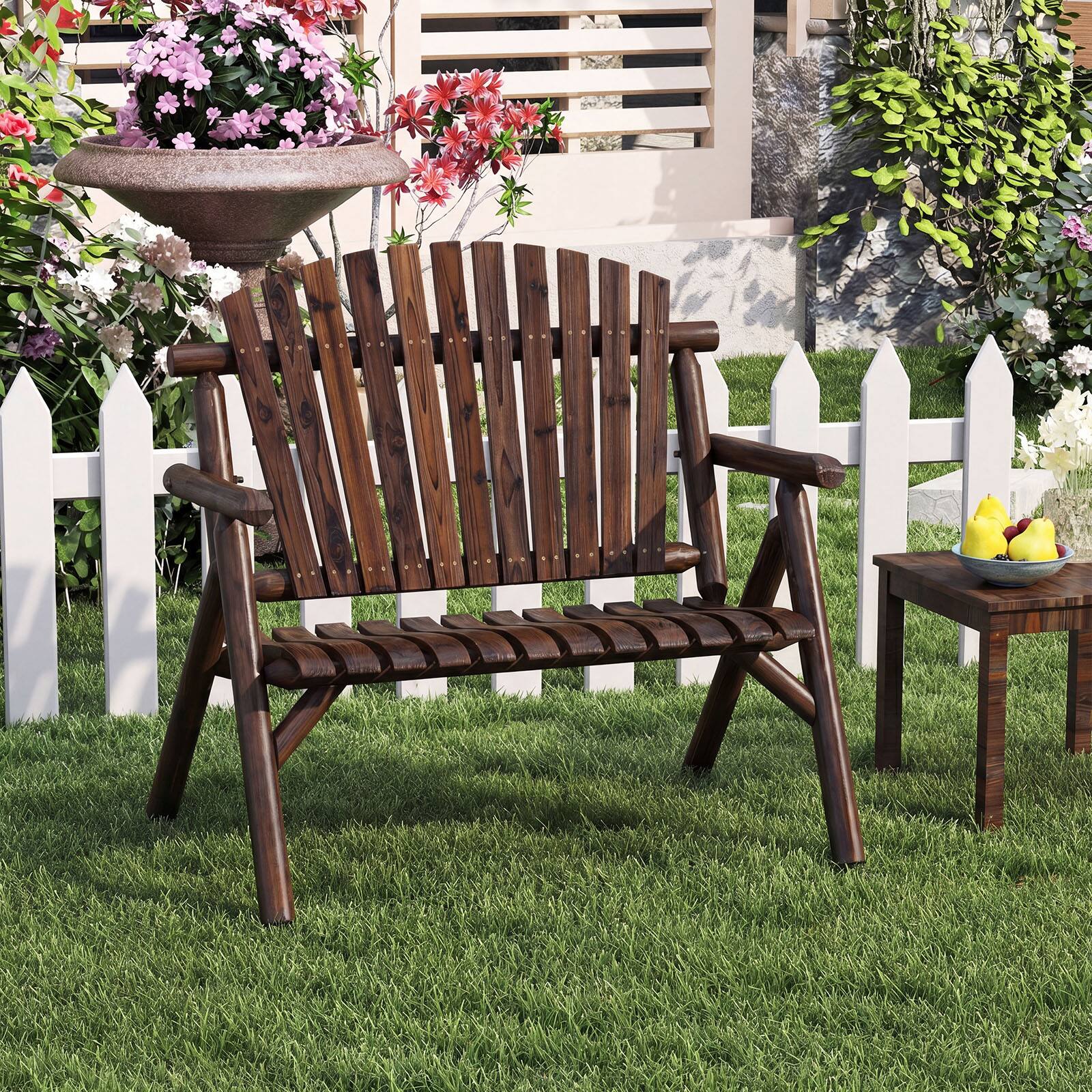 Costway 2 Person Fire Pit Lounge Chair with Slatted Backrest, Built in ...