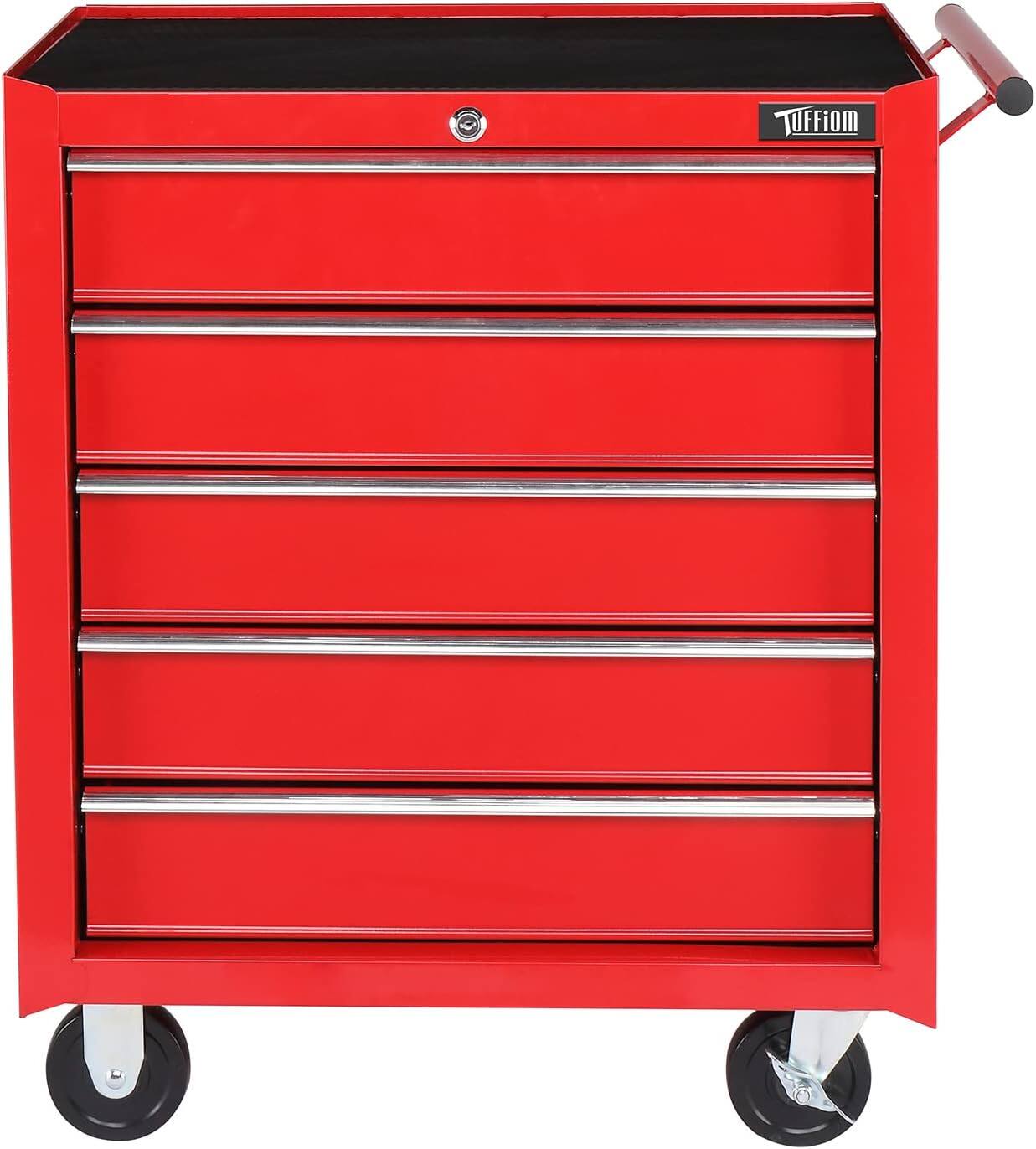 Left. Winado - Lockable 5-Drawer Rolling Tool Chest Tool Organizer Box with Wheels for Garage - Red.