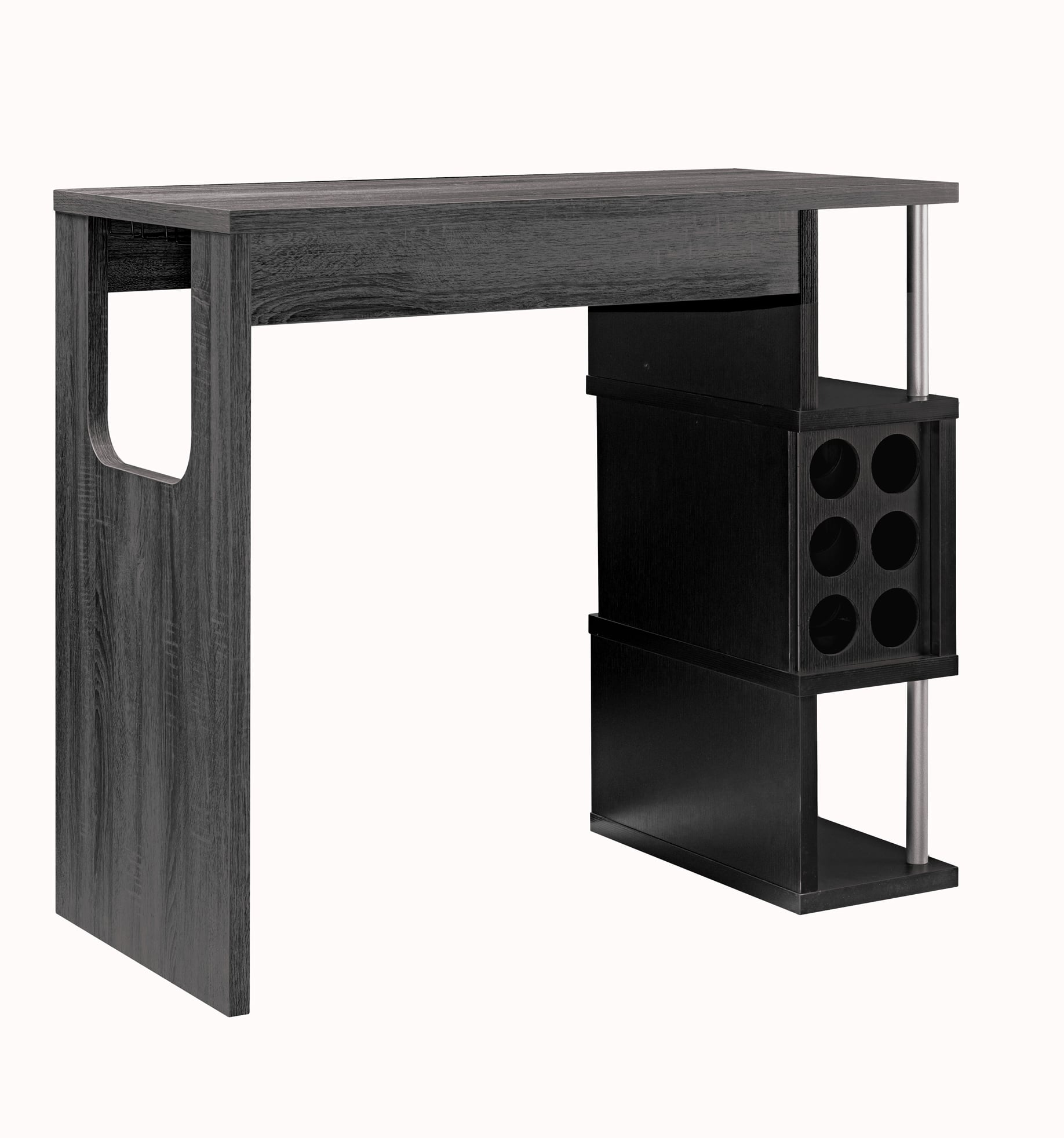 Manhattan Lane - Transitional Style Wooden Bar Table with 3 Tier Side Shelves - Gray