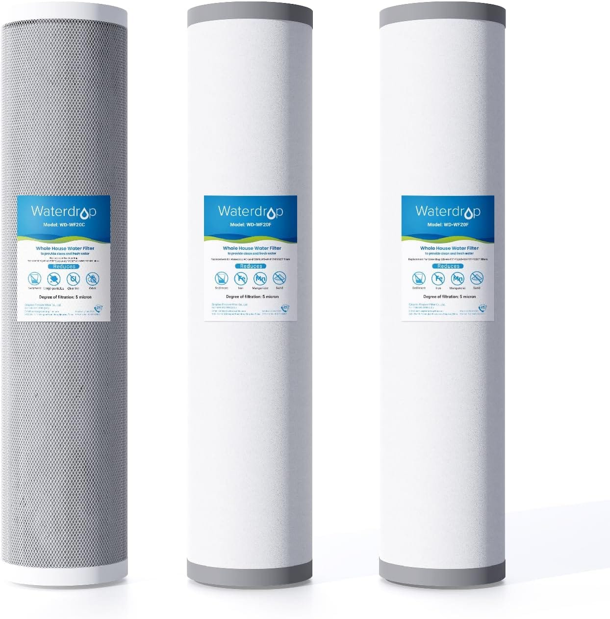Waterdrop - Whole House Water Filter,Carbon Filter, Reduce Iron & Manganese Filter Cartridge - White