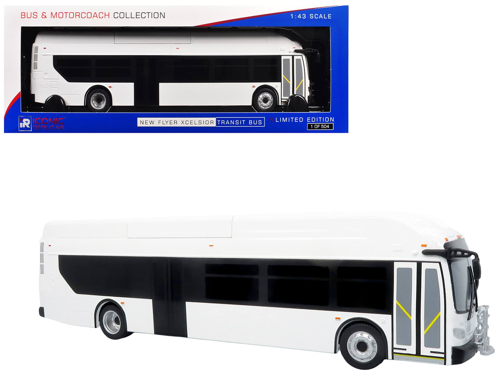 BUS & MOTORCOACH COLLECTION  
1:43 SCALE  
ICONIC REPLICAS  
NEW FLYER XCELSIOR TRANSIT BUS // LIMITED EDITION 1 OF 504