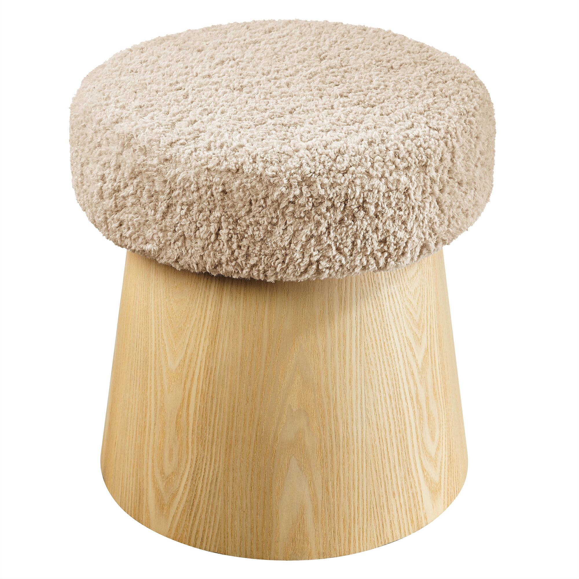 Angle. Modway - Ketra Round Faux Shearling Ottoman Footstool by Modway - Oatmeal Oak.