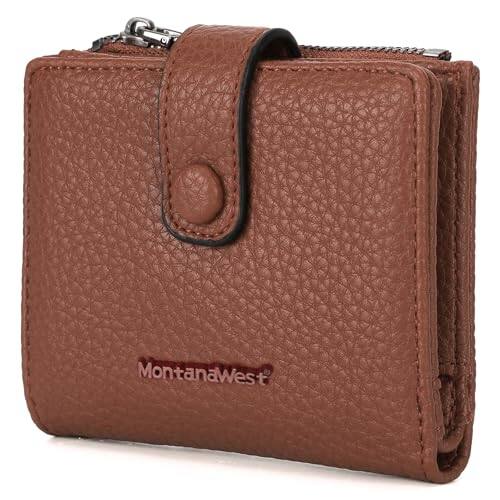 Front. Vulpecula Spade - Women's Wallet Slim Bifold Card Holder RFID Blocking with Zipper Coin Pocket - B Brown.
