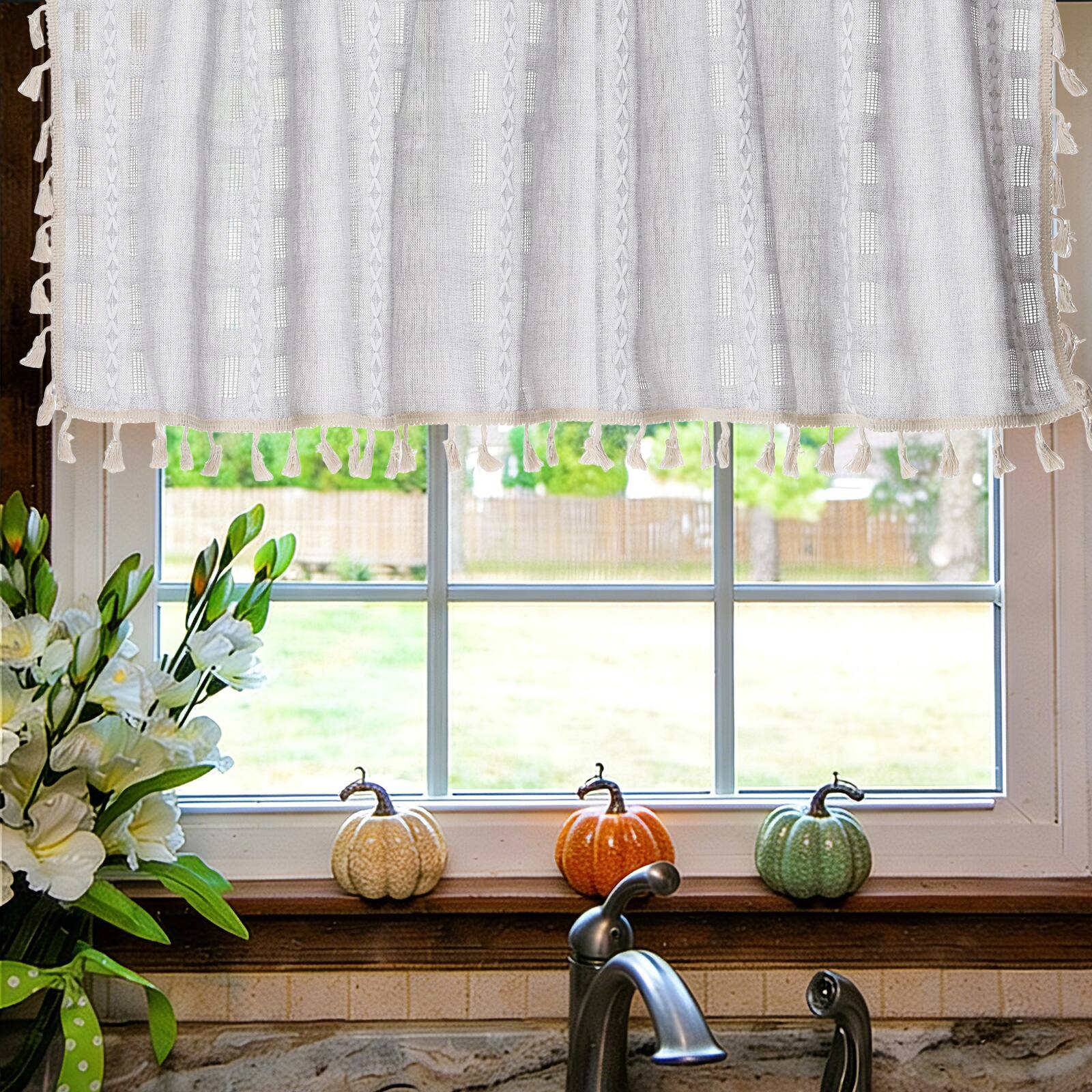 Alt View 4. Unique Bargains - Curtain Valances, 18"x52" Semi Sheer Rod Pocket for Small Windows Living/Bed/Bath/Kitchen, Set of 1 Panel - Apricot.
