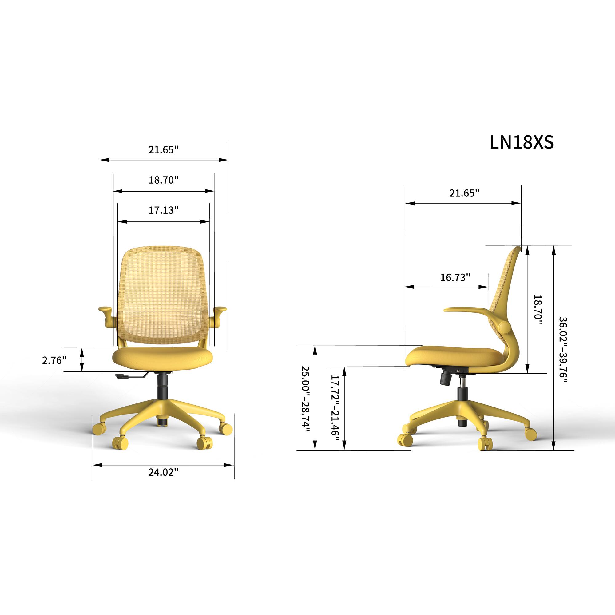 LN18XS

21.65"  
18.70"  
17.13"  
2.76"  
24.02"  
17.72"-21.46"  
16.73"  
18.70"  
36.02"-39.76"