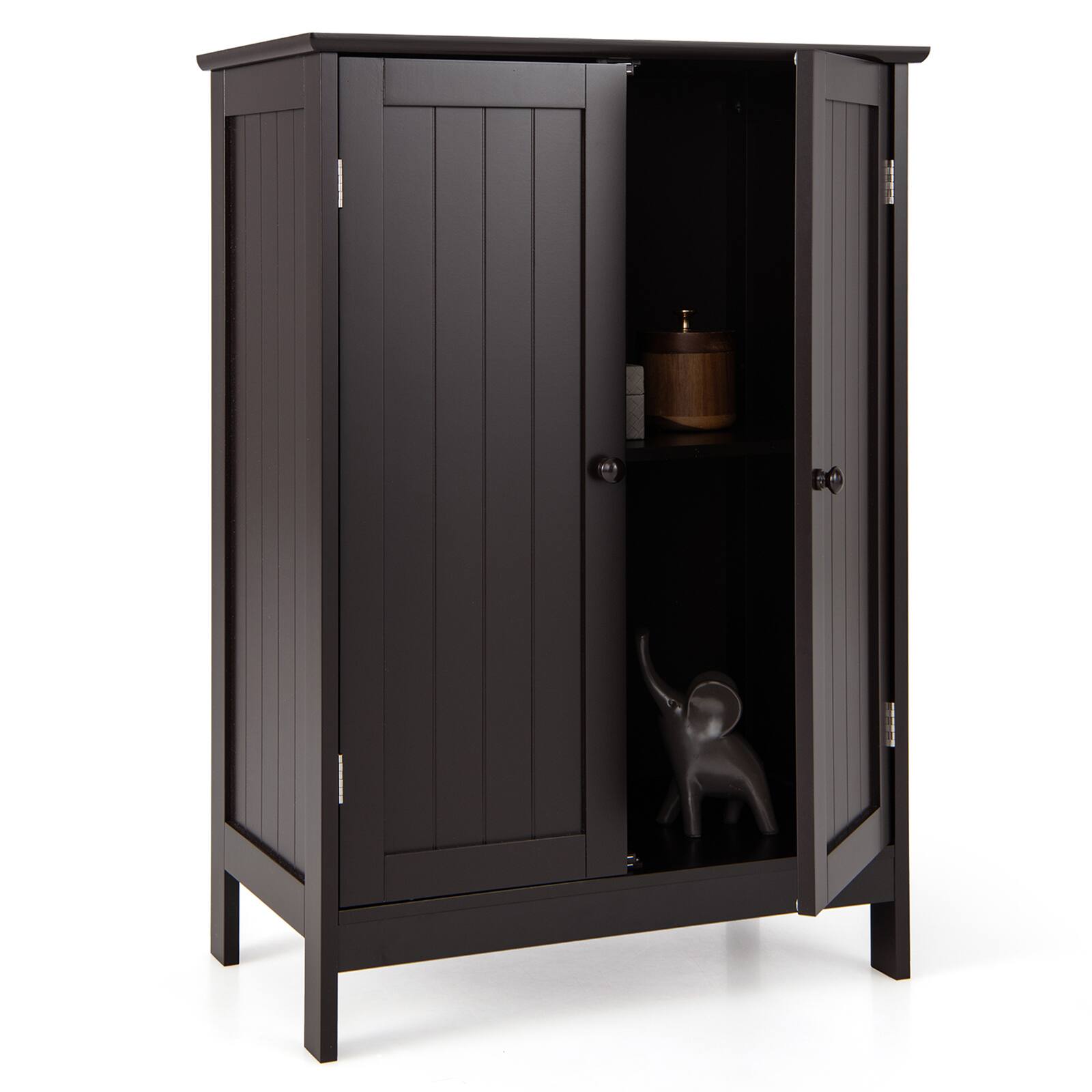 Front. Ecooso - Freestanding Bathroom Cabinet with 2 Doors and Interior Shelf, Space-Saving Storage - Brown.