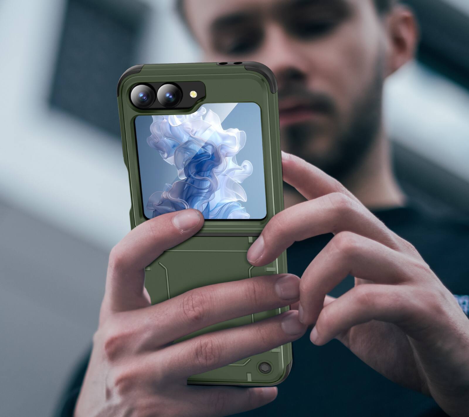 Alt View 9. Nakedcellphone - Skibidy Rizz Case for Samsung Galaxy Z Flip 6 / Z Flip 7 FE - Hybrid Case with Hidden Hinge Protection - Olive.