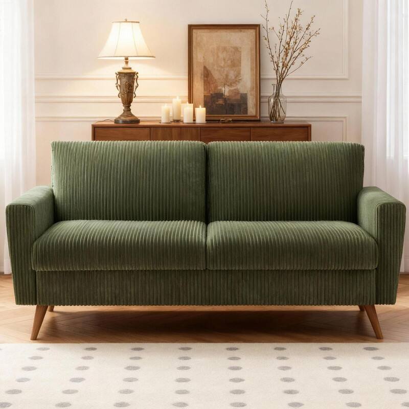 Back. Vipbear - 68" Loveseat Comfy Sofa with Spring Cushion, Solid Wood Frame, Tool-Free Assembly, for Living Room, Bedroom, Office - Green.