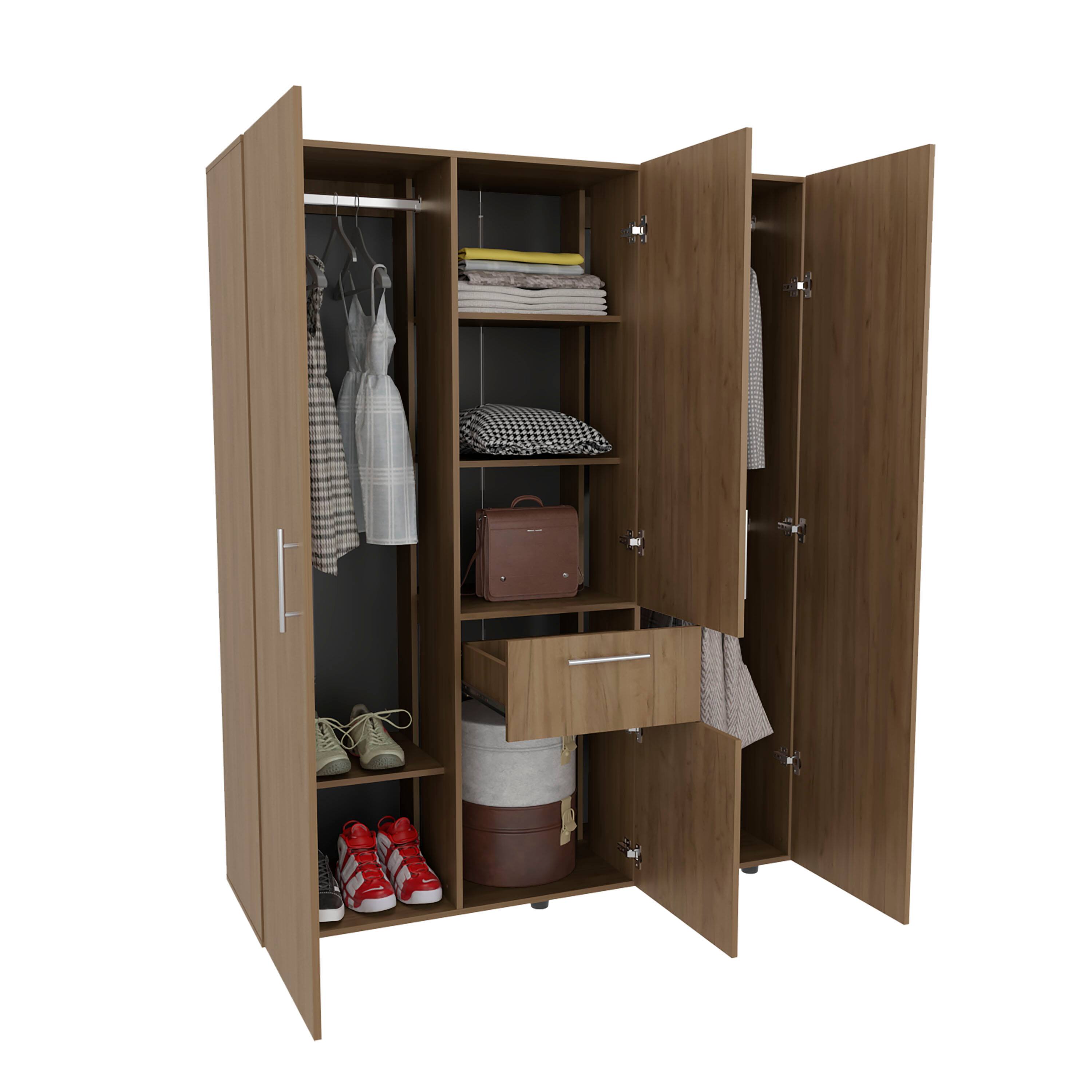 Alt View 2. TuHome - Bariloche 70" High Four- Door, One Drawer Armoire With Three Hanging Rods, Seven Shelves Bedroom, Wardrove, Closet - Natural Oak.