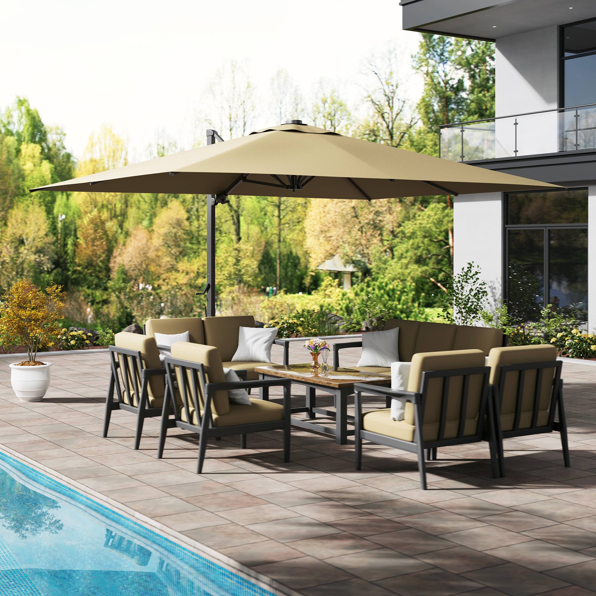 Left. Mondawe - 10x13ft Patio Cantilever Umbrella Square Windproof Offset and Heavy Duty Sun Umbrella - Tan.