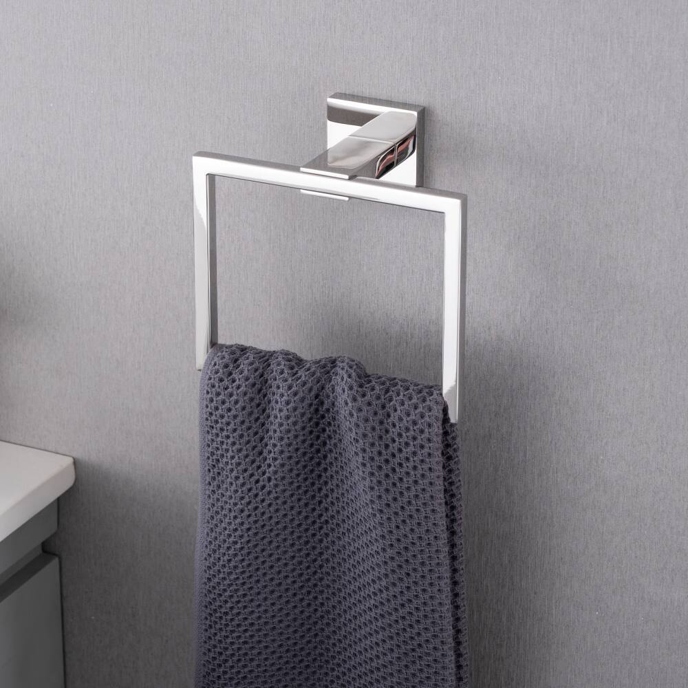 Back. JUJABU - 5-Piece Bathroom Set Towel Bar + Ring + Hooks + TP Holder, Chrome - Chrome.