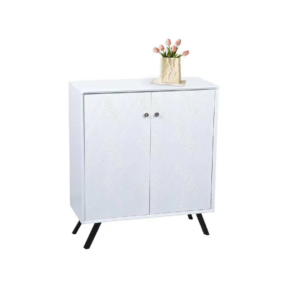 Front. Mullets Homeiances - MODERN SIDEBOARD STORAGE CABINET WITH DOORS - White.