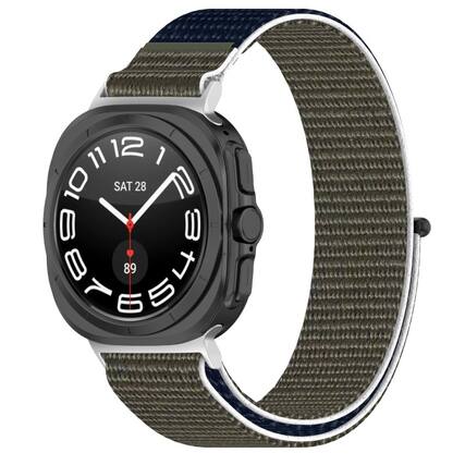 Front. StrapsCo - Nylon Comfort Watch Band Strap For Samsung Galaxy Watch Ultra - Grey Blue.
