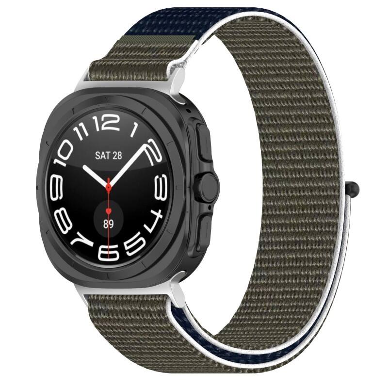 Front. StrapsCo - Nylon Comfort Watch Band Strap For Samsung Galaxy Watch Ultra - Grey Blue.