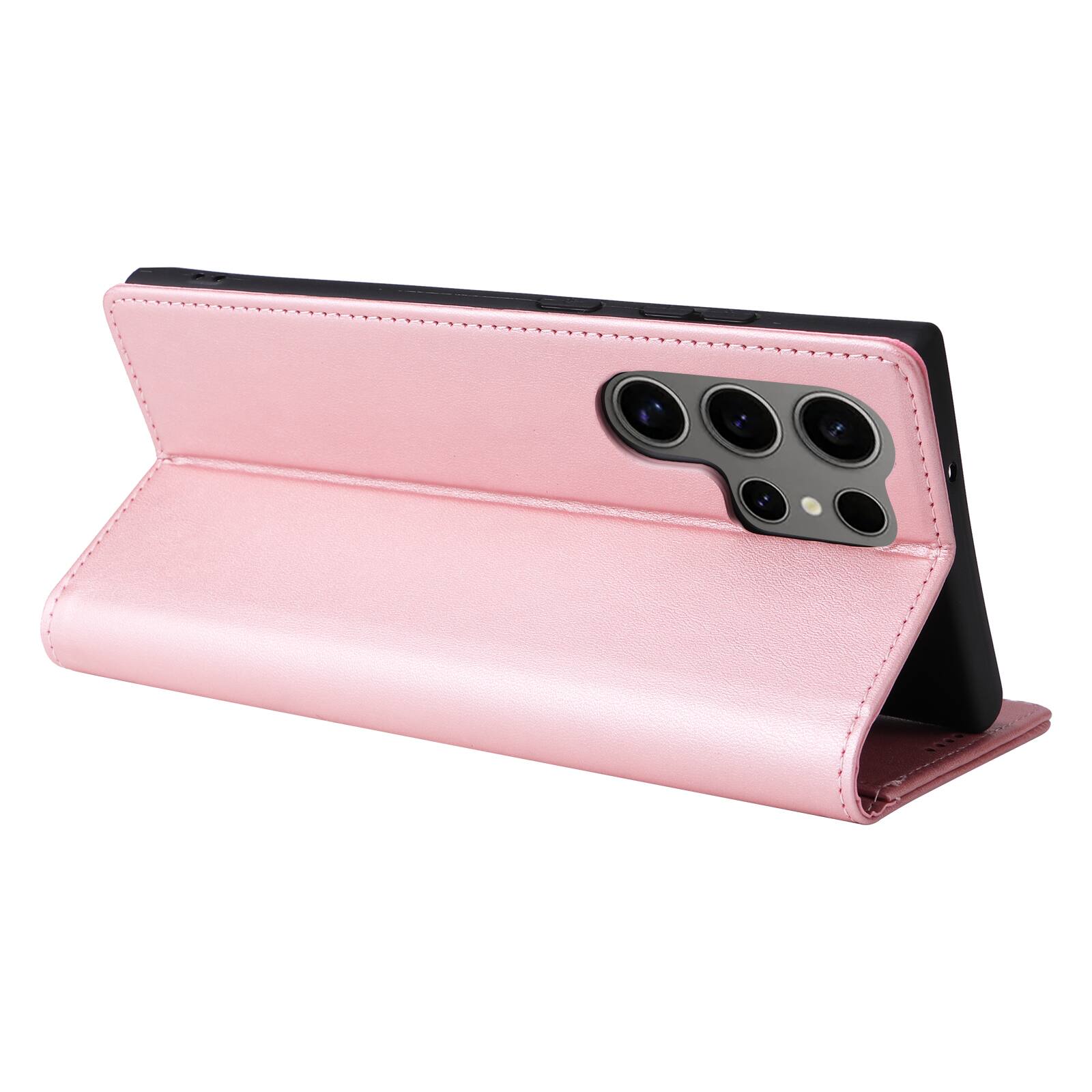 Back. Dteck - Case for Samsung Galaxy S25 Ultra,Wallet Case with Card Holder for Women Men,Shockproof PU Leather Flip Kickstand Cover - Rosegold.