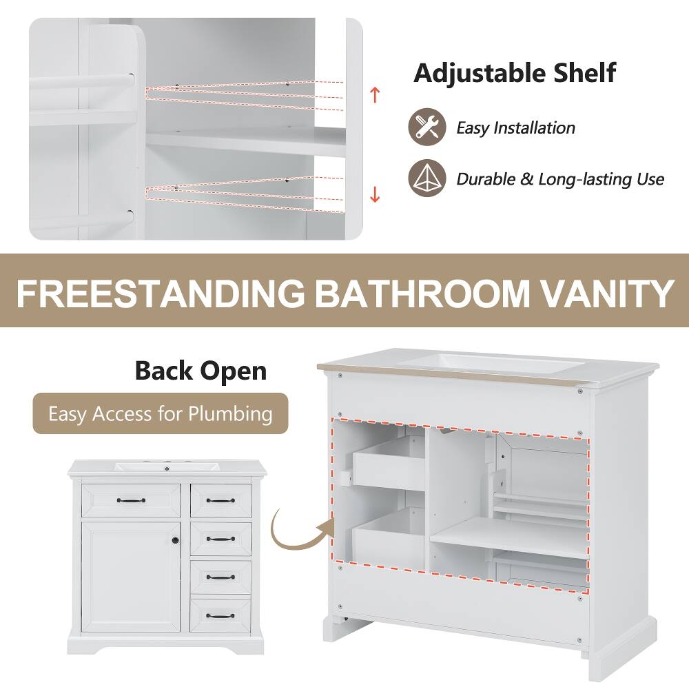 Adjustable Shelf  
Easy Installation  
Durable & Long-lasting Use  
FREESTANDING BATHROOM VANITY  
Back Open Easy Access for Plumbing