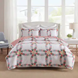 MarCielo - 3 Pcs 100% Cotton Double-Ring Patchwork Quilt Bedspread Set - Multicolored