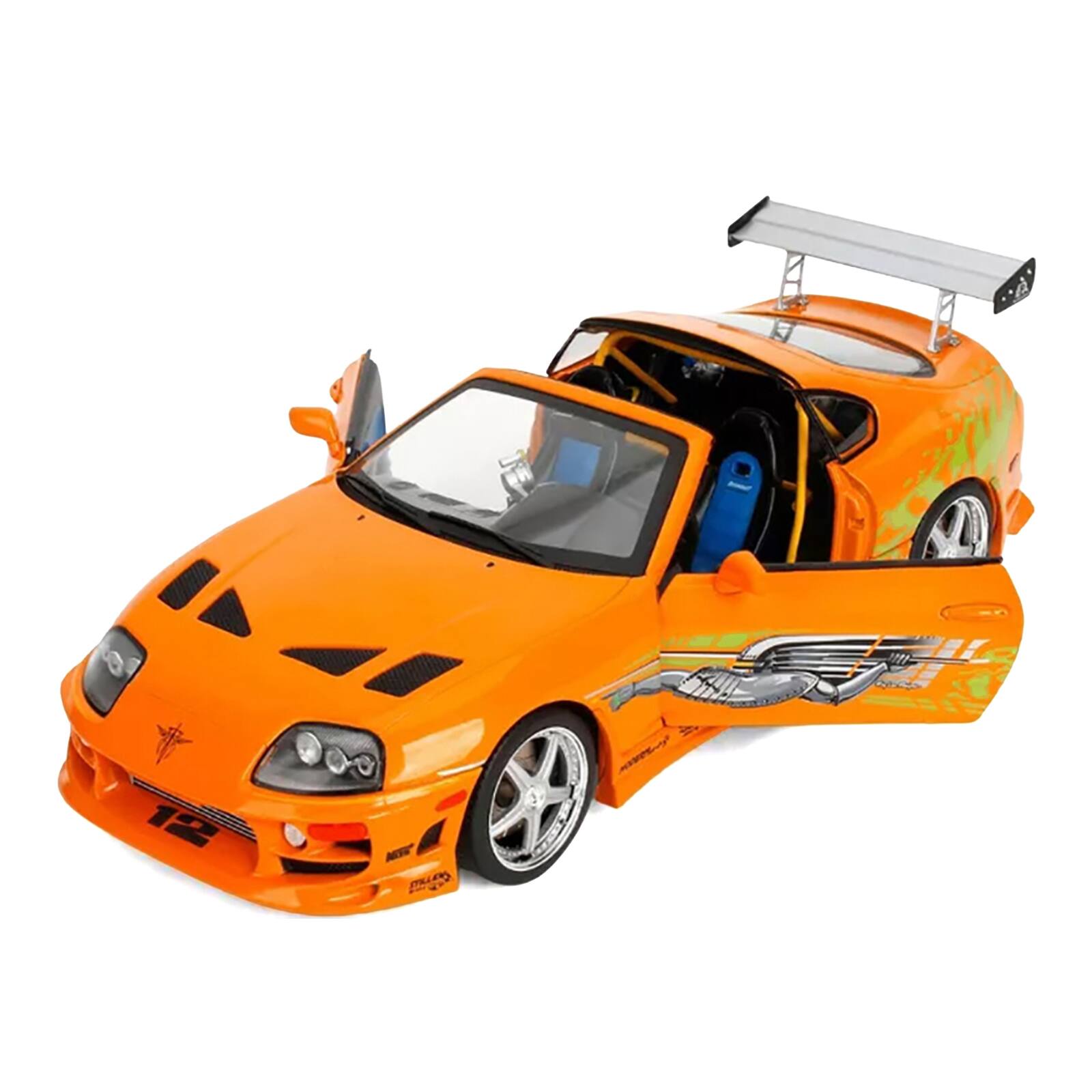 Alt View 1. Jada - 1993 Toyota Supra Orange with Graphics "25 Years of Fast & Furious" Series 1/18 Diecast Model Car by Jada.