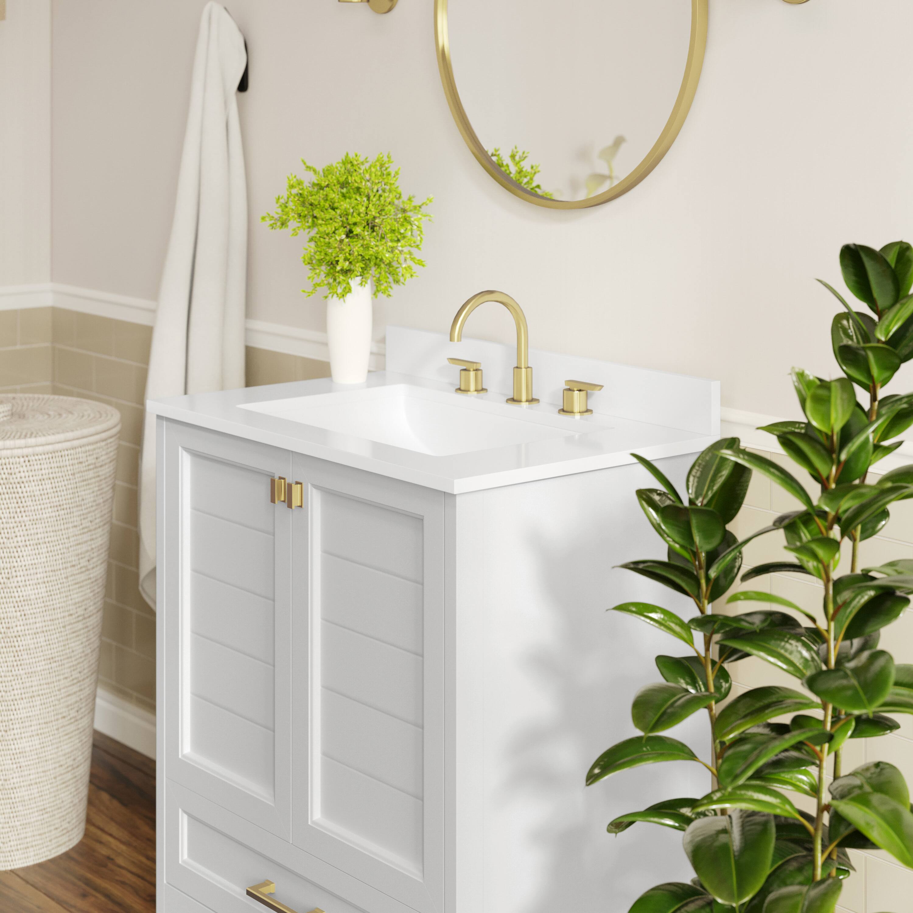 Alt View 3. Flash Furniture - Haven 30" Bathroom Vanity with Sink, Storage Cabinet with Gold Hardware, Soft Close Doors and Bottom Drawer, Carrara Mar - White.