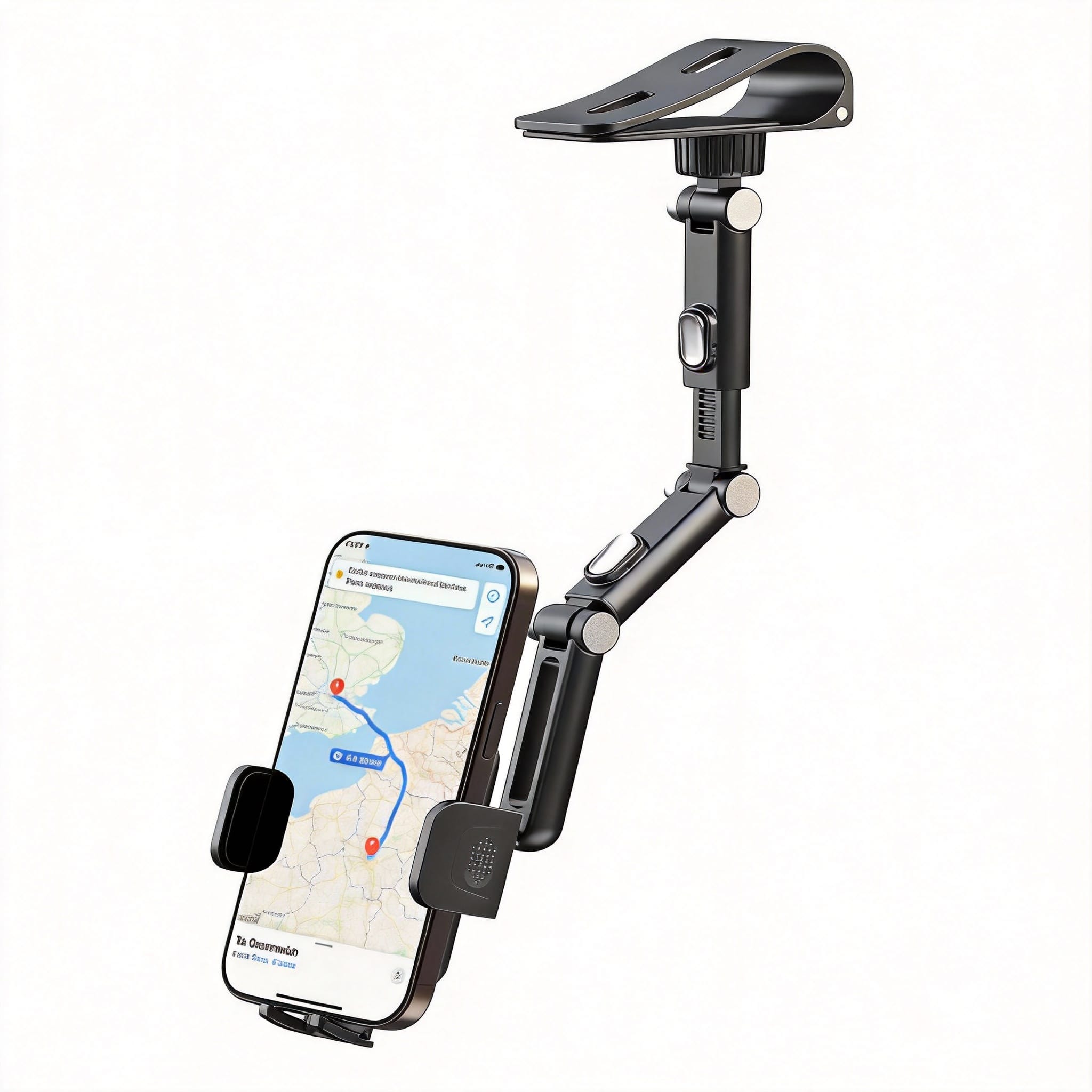 OMOMMD - Sun Visor Phone Holder For Car Aluminum Alloy Clip on Sunvisor Mount With Auto lock Rotation Extendable Arm - Default